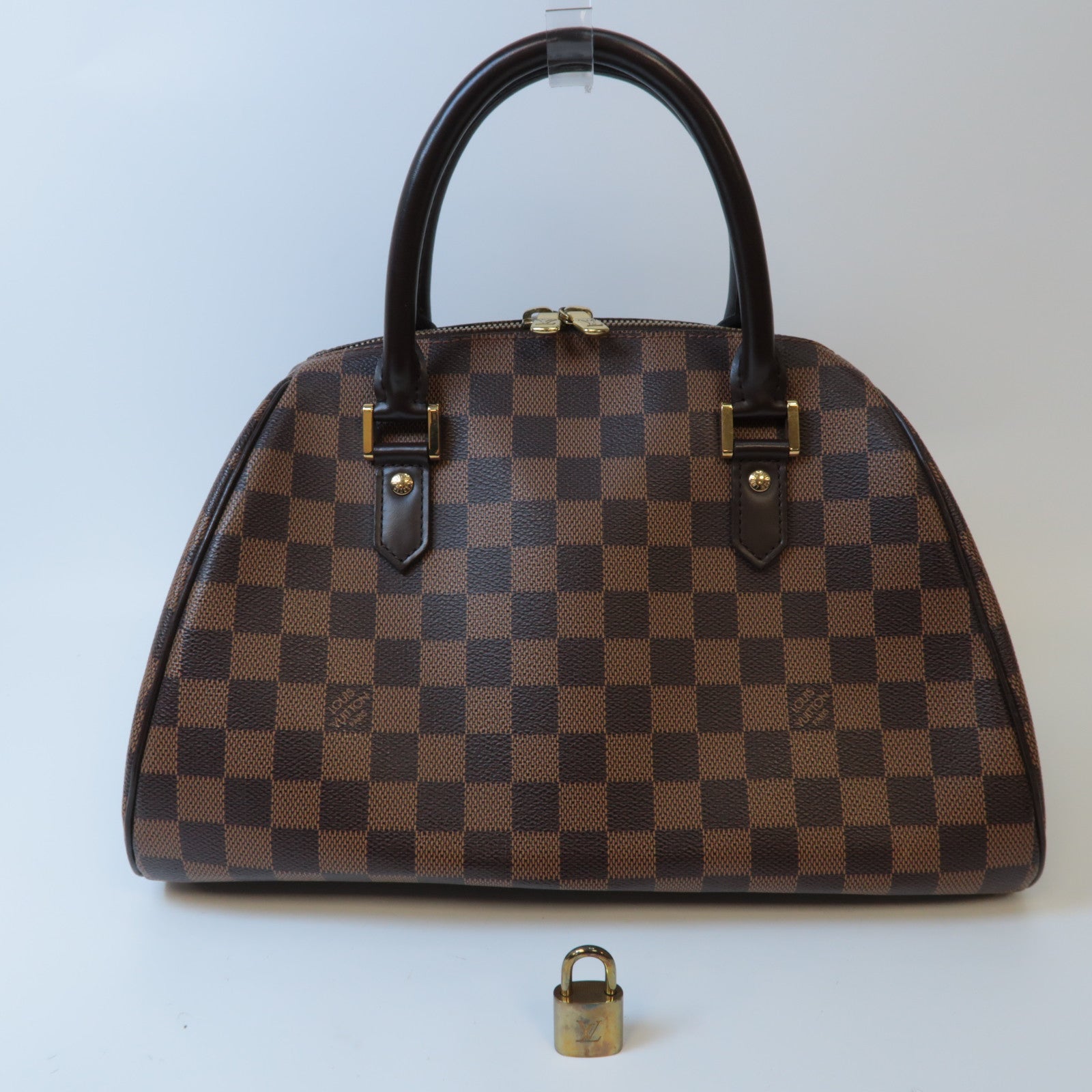 LOUIS VUITTON Damier Riviera MM金扣手挽袋啡色