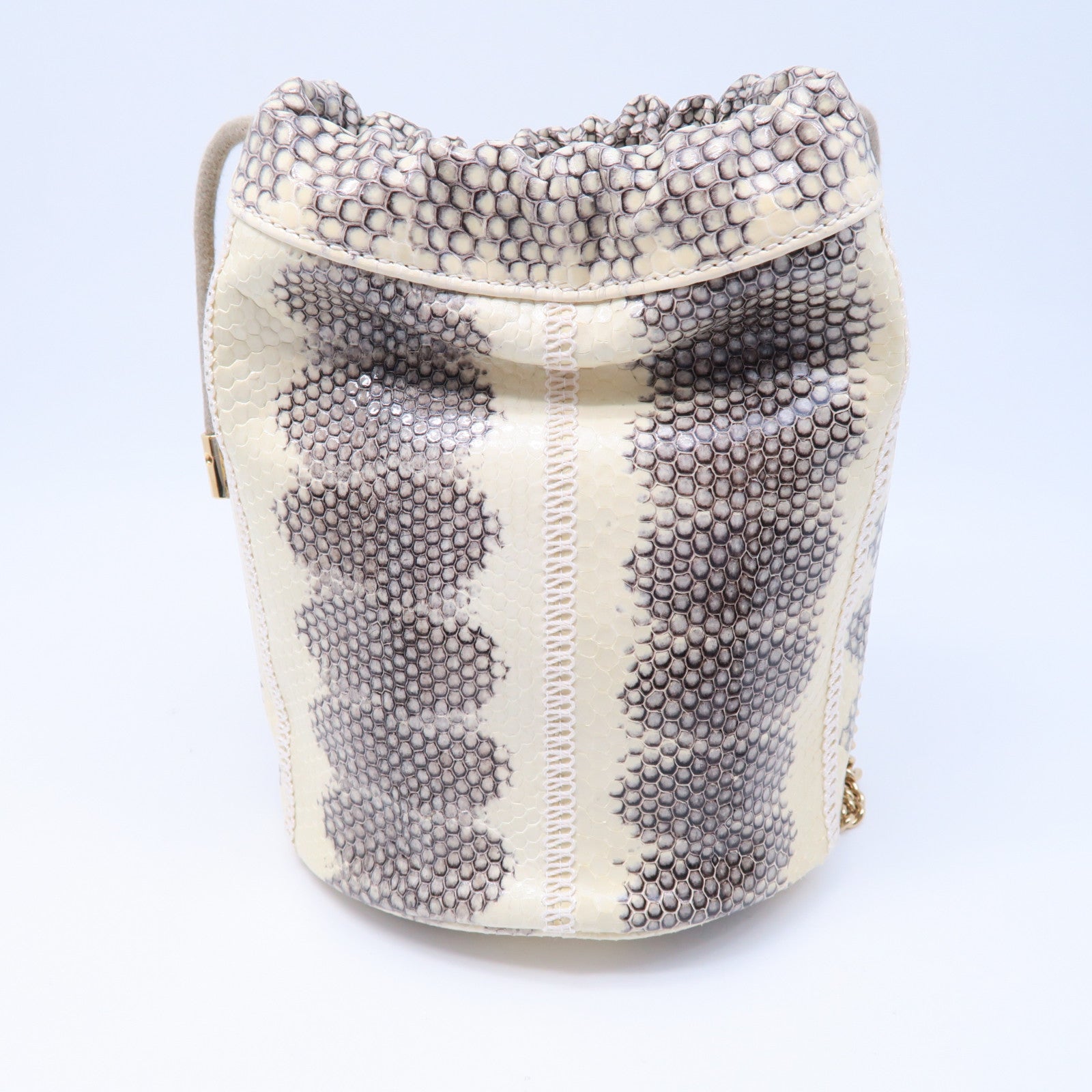 GUCCI 【激減優惠】蛇皮皮革Chain Shoulder銀扣鏈帶肩背袋米色