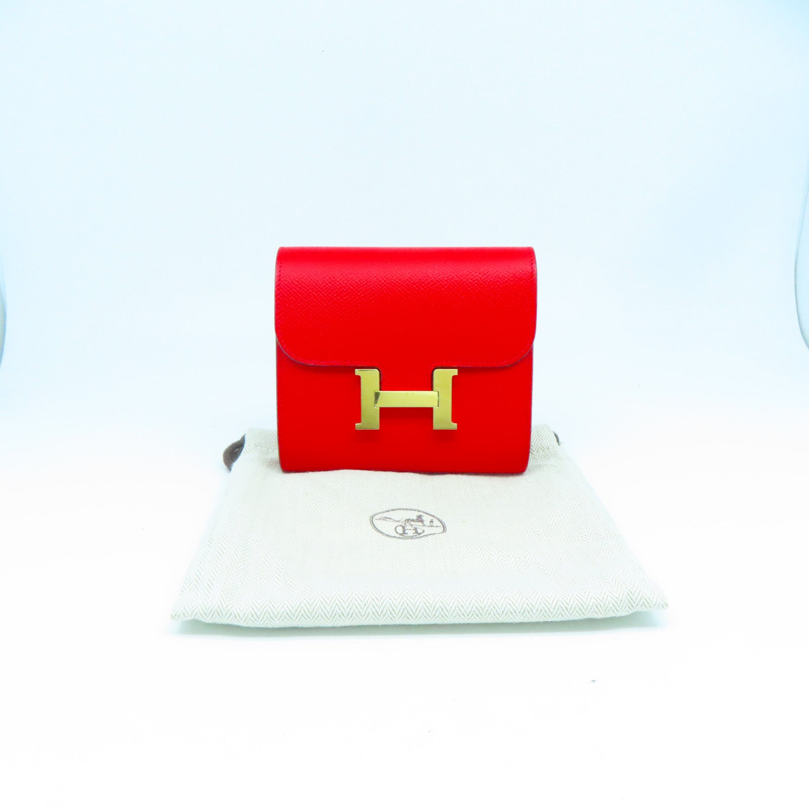 HERMES Epsom皮革Constance Wallet金扣錢包紅色