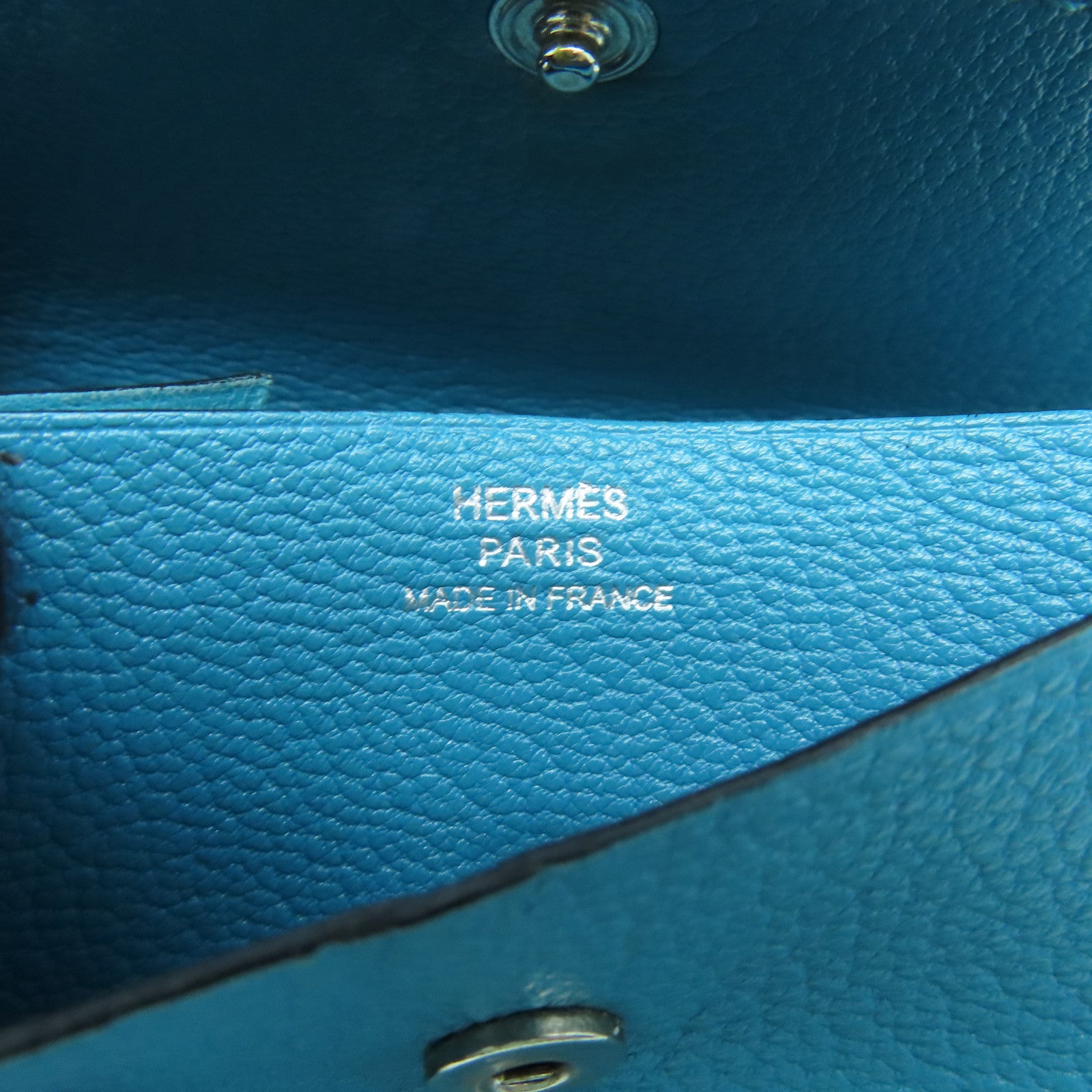 HERMES Chevre Leather Wallet Silver Buckle Wallet Bleu Paon Blue