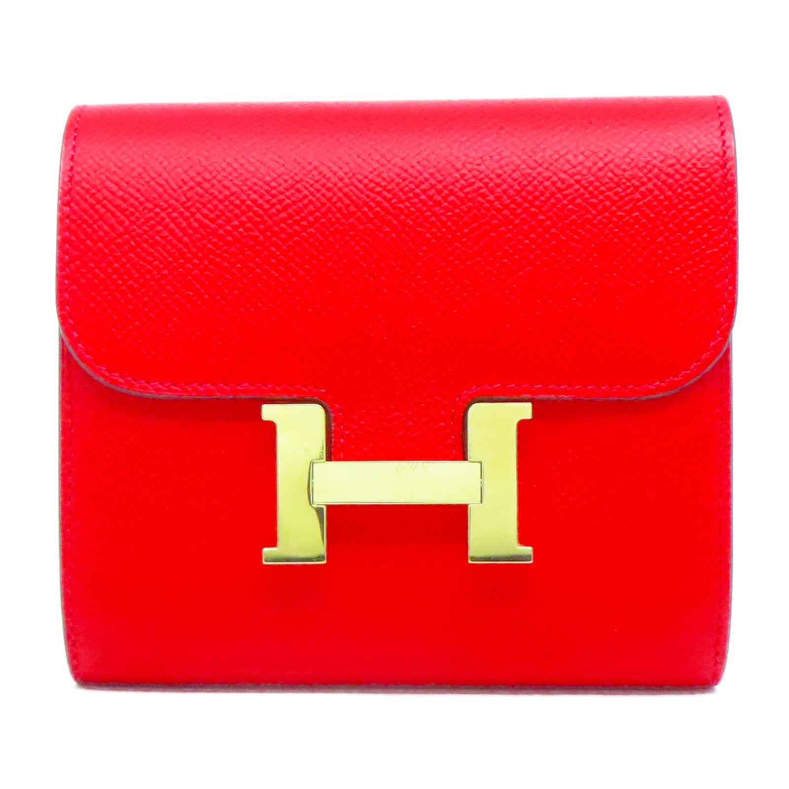 HERMES Epsom皮革Constance Wallet金扣錢包紅色