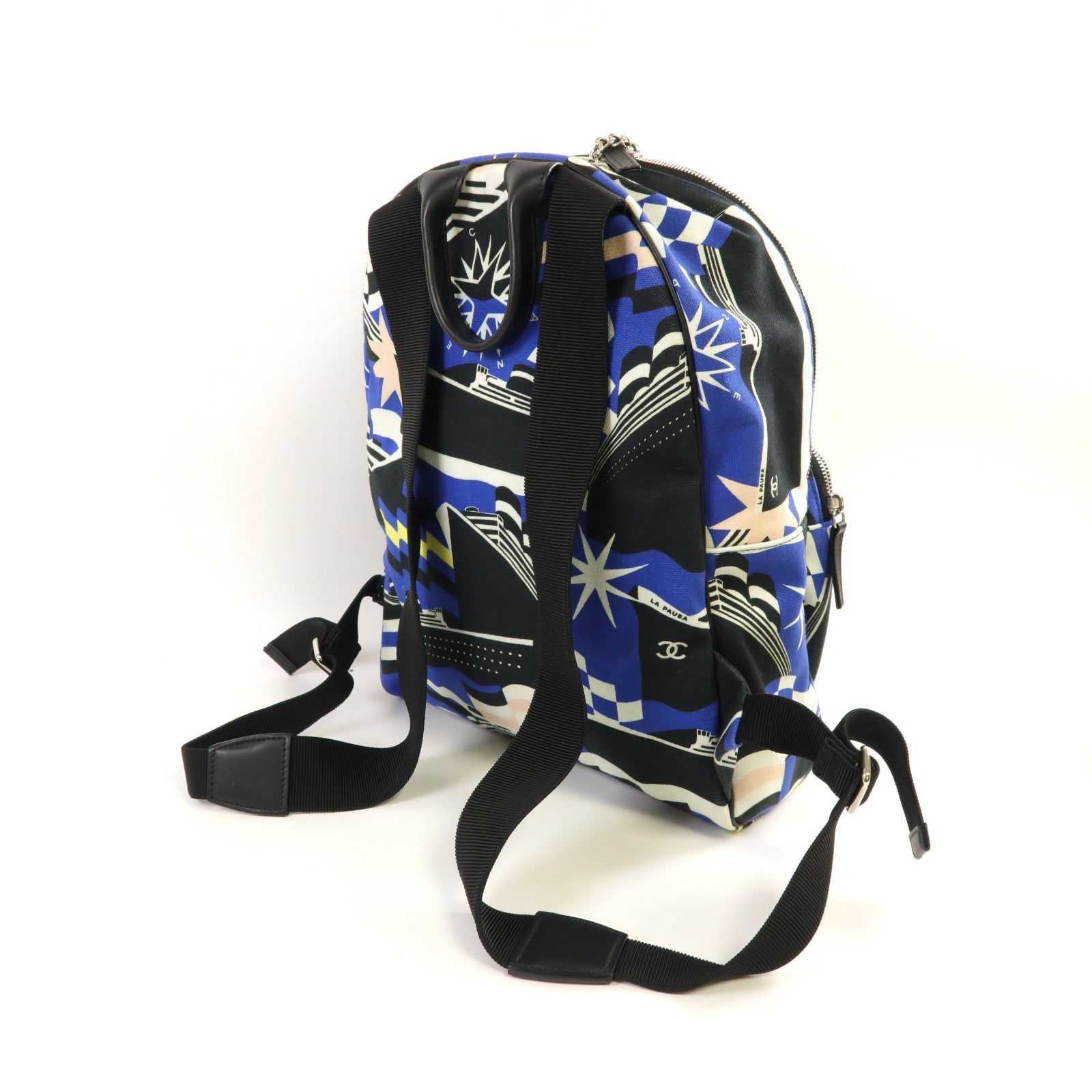 CHANEL 帆布Rucksack銀扣背包藍色