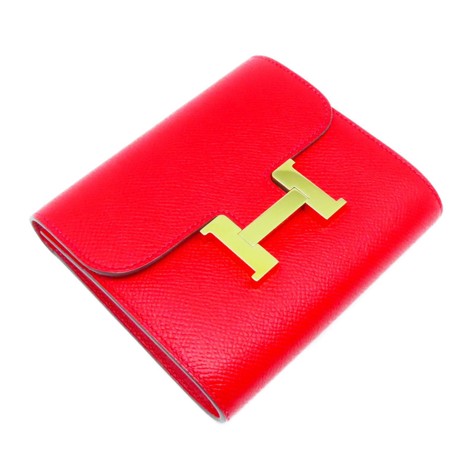 HERMES Epsom皮革Constance Wallet金扣錢包紅色