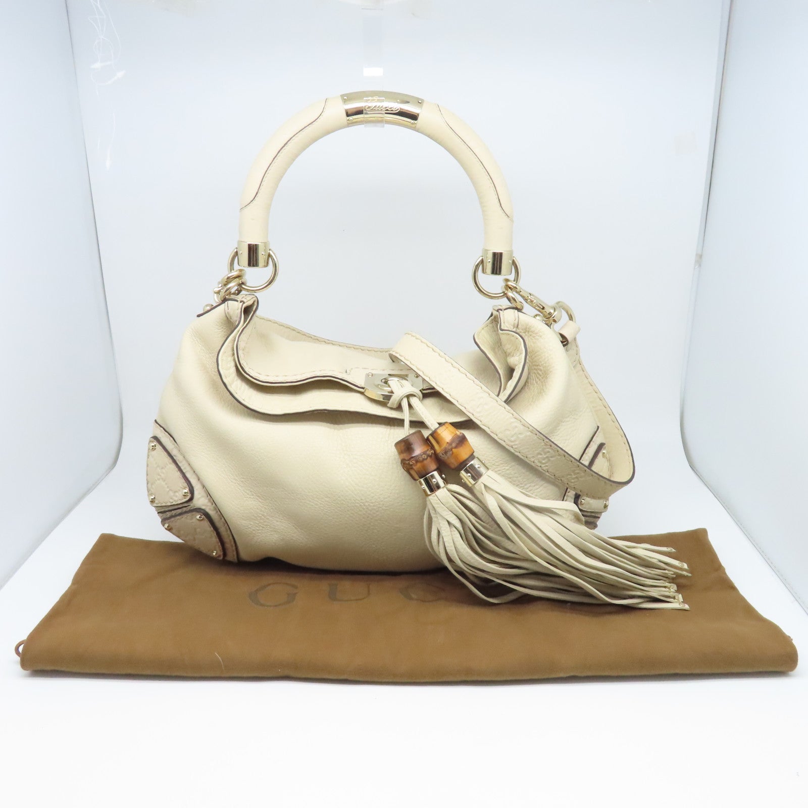 GUCCI 牛皮皮革Shoulder Bag金扣肩背袋奶油白