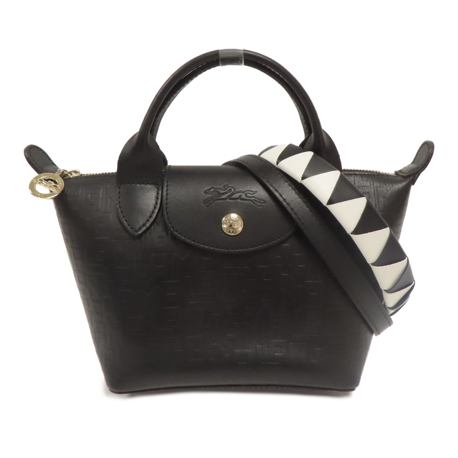 Longchamp 牛皮皮革2 Way Shoulder金扣手挽肩背兩用袋黑色