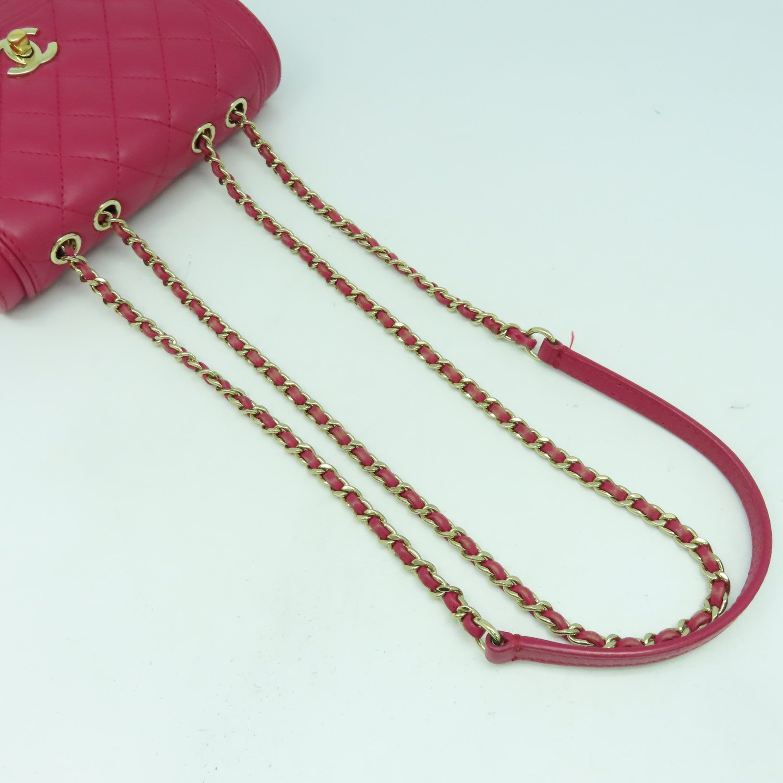 CHANEL 菱格羊皮皮革Chain Shoulder Bag金扣肩背袋紫紅色