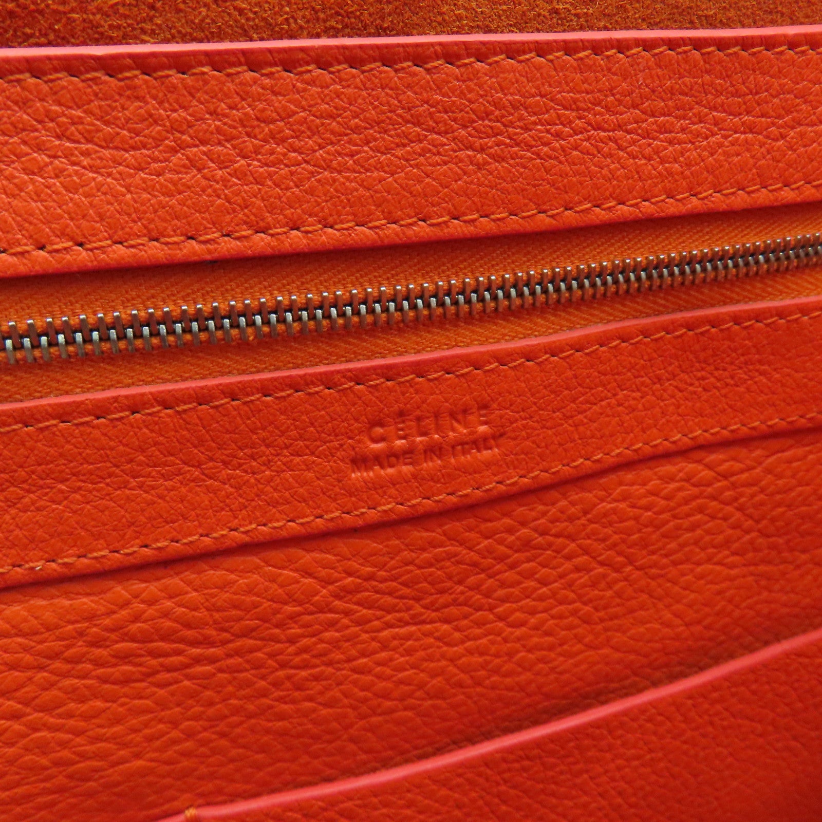CELINE 皮革Shoulder Bag金扣肩背袋橙色
