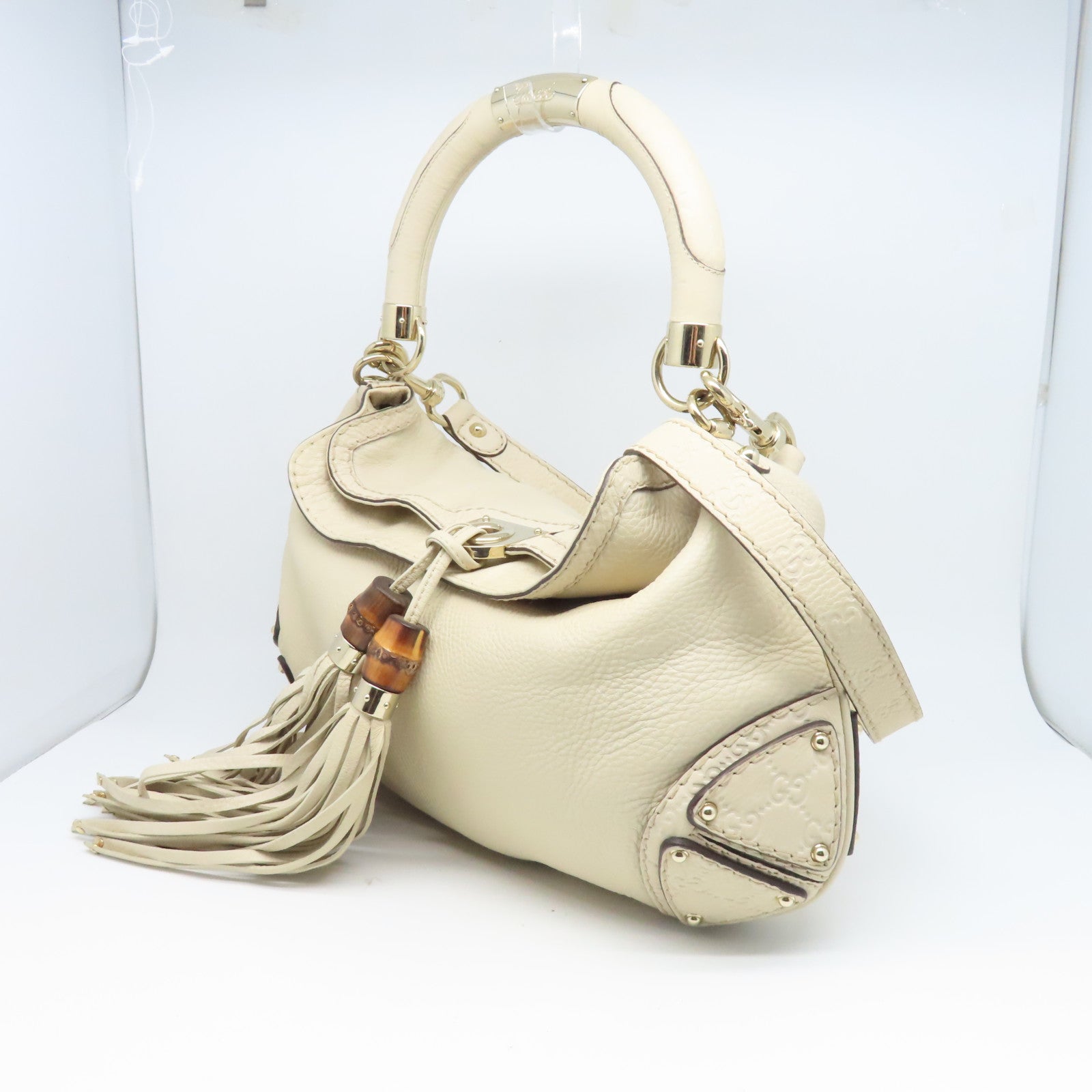 GUCCI 牛皮皮革Shoulder Bag金扣肩背袋奶油白