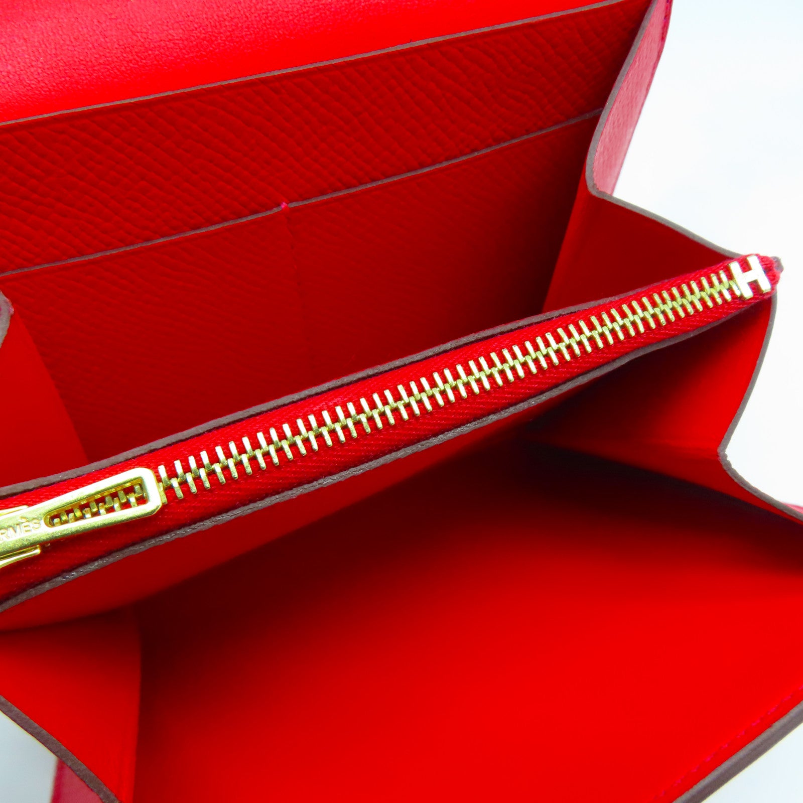 HERMES Epsom皮革Constance Wallet金扣錢包紅色