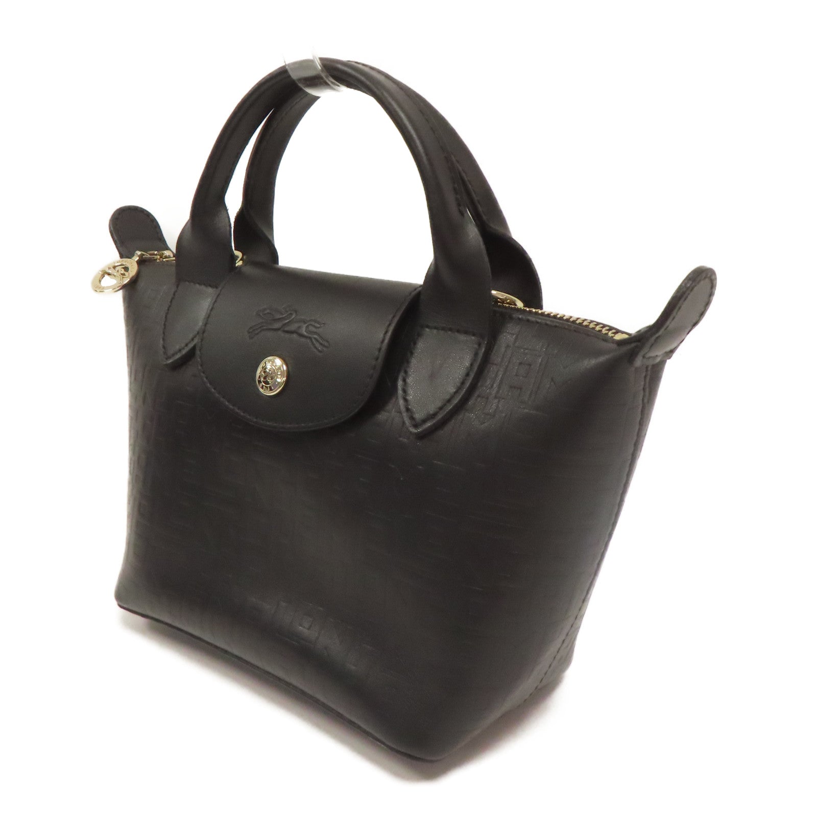 Longchamp 牛皮皮革2 Way Shoulder金扣手挽肩背兩用袋黑色
