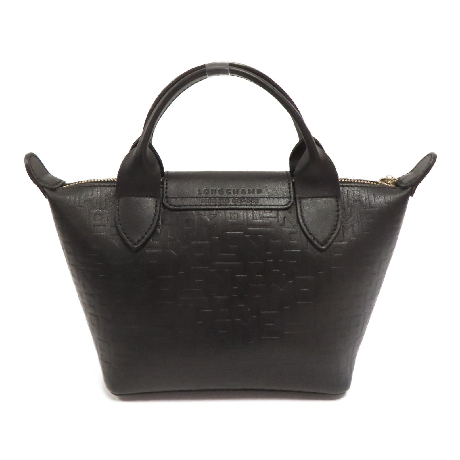 Longchamp 牛皮皮革2 Way Shoulder金扣手挽肩背兩用袋黑色