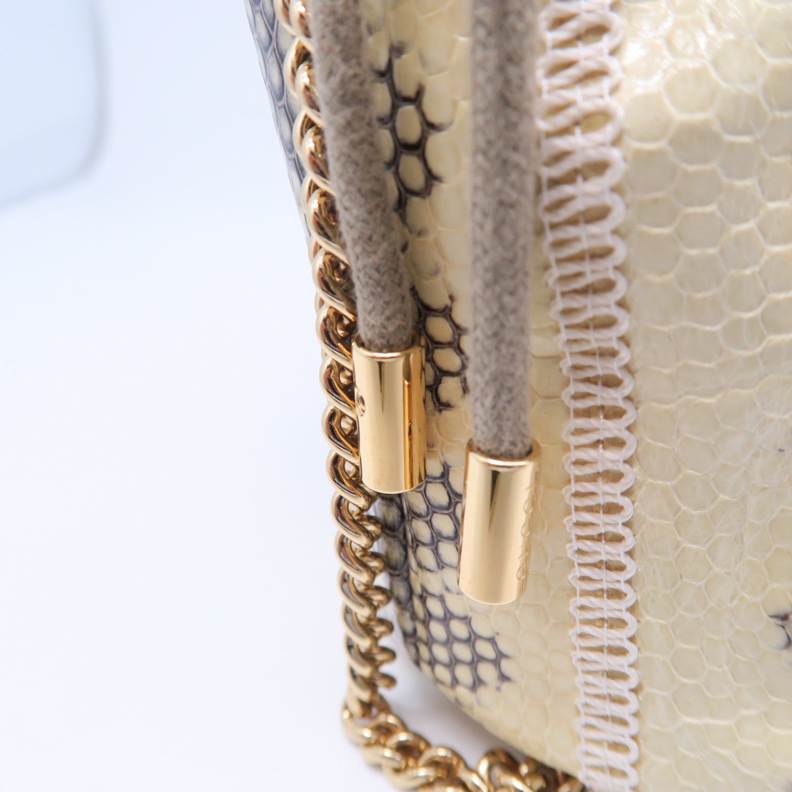 GUCCI 【激減優惠】蛇皮皮革Chain Shoulder銀扣鏈帶肩背袋米色
