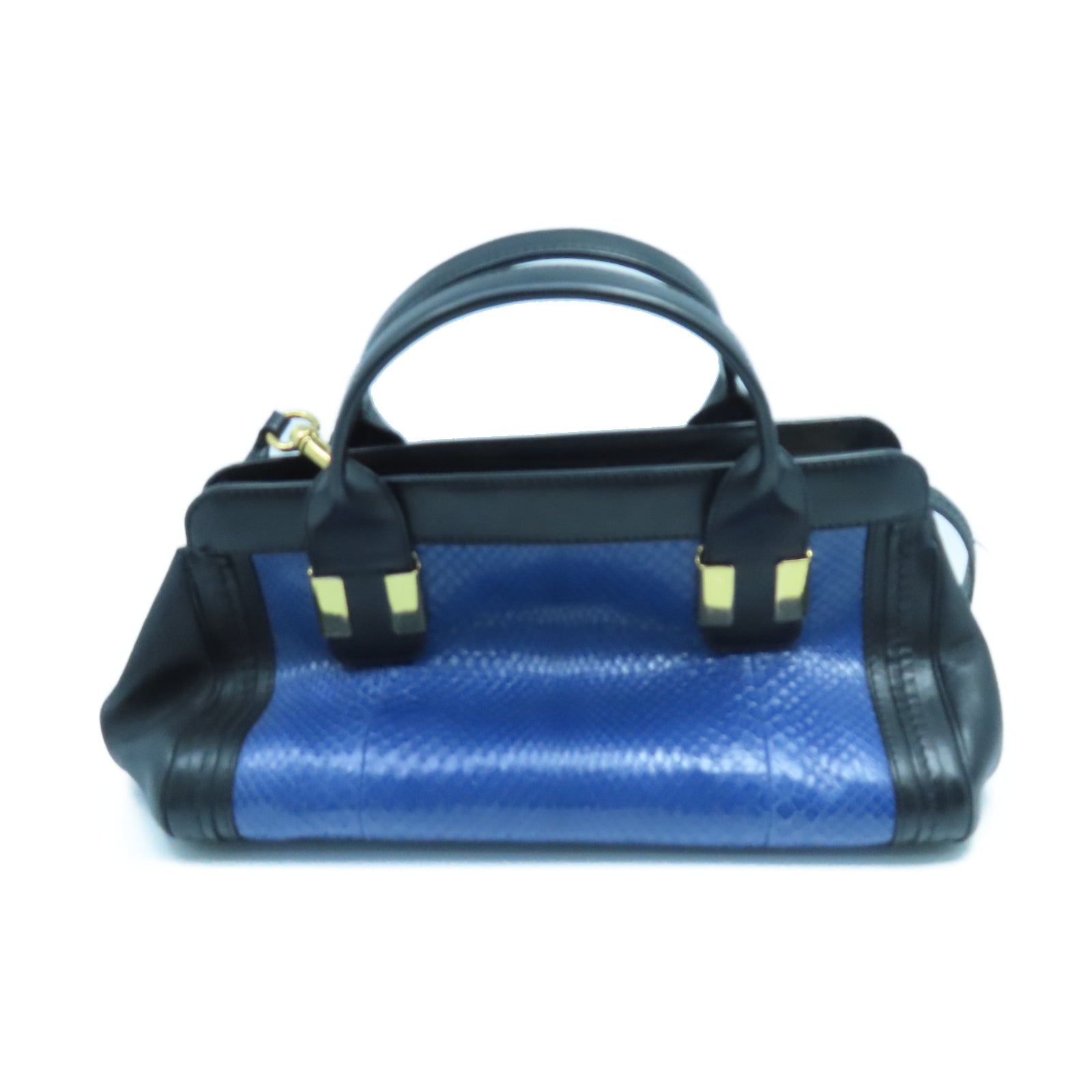 Chloe Cowhide/Snakeskin Leather 2 Way Shoulder Gold Buckle Handle Shoulder Bag Black/Blue