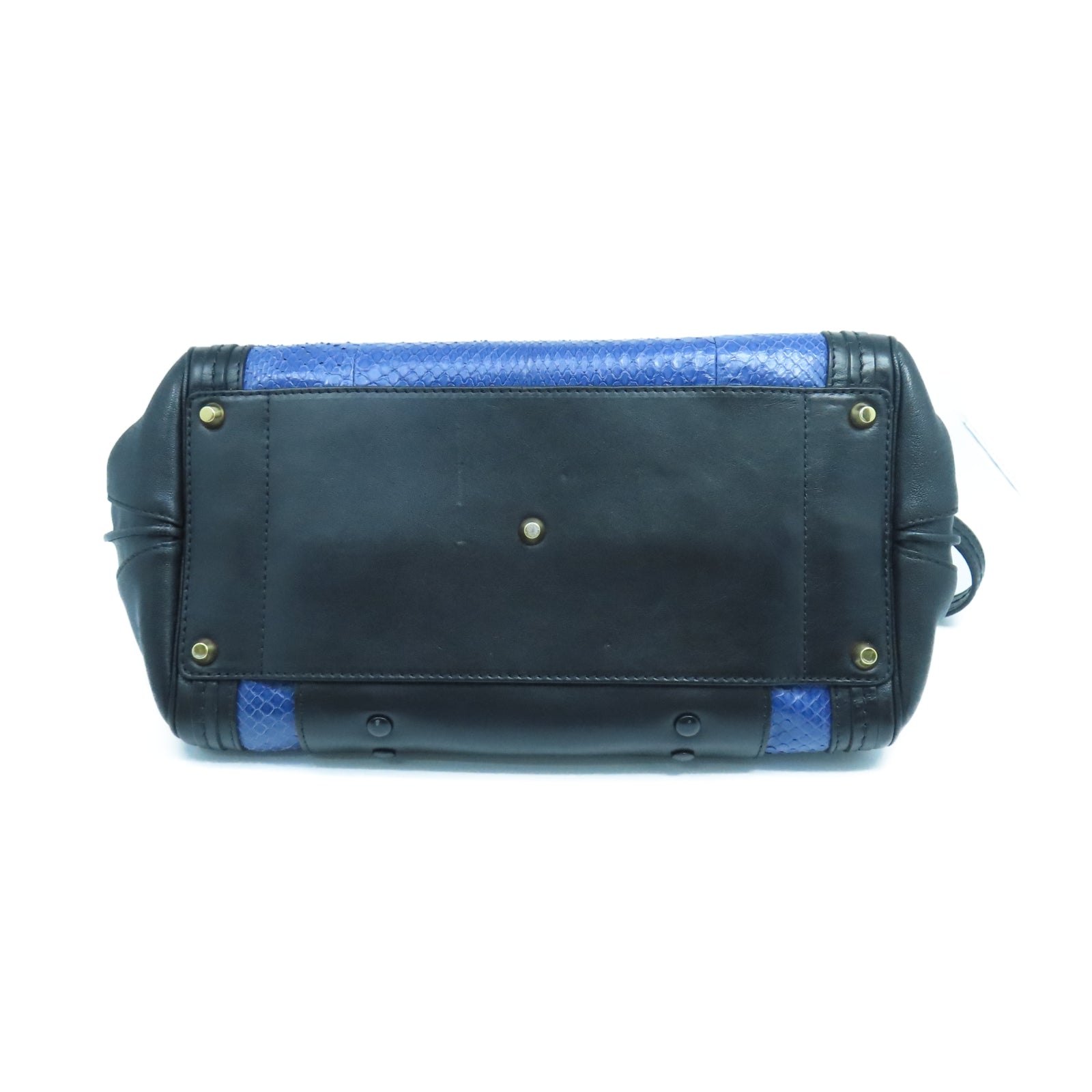 Chloe Cowhide/Snakeskin Leather 2 Way Shoulder Gold Buckle Handle Shoulder Bag Black/Blue