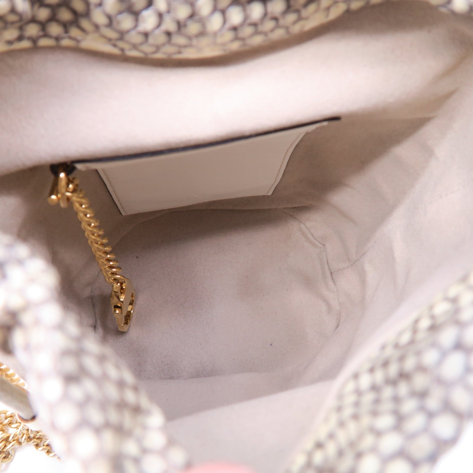 GUCCI 【激減優惠】蛇皮皮革Chain Shoulder銀扣鏈帶肩背袋米色