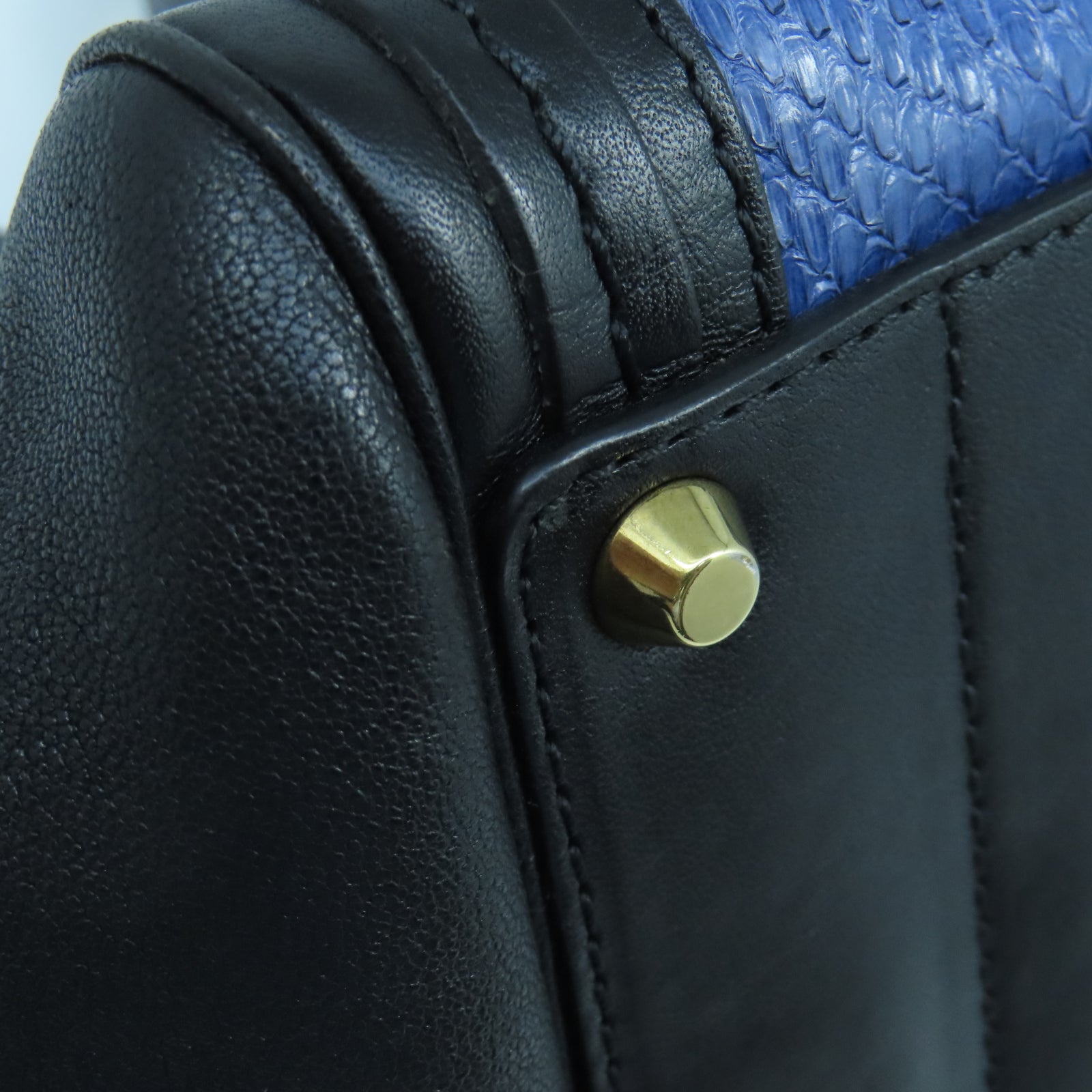Chloe Cowhide/Snakeskin Leather 2 Way Shoulder Gold Buckle Handle Shoulder Bag Black/Blue
