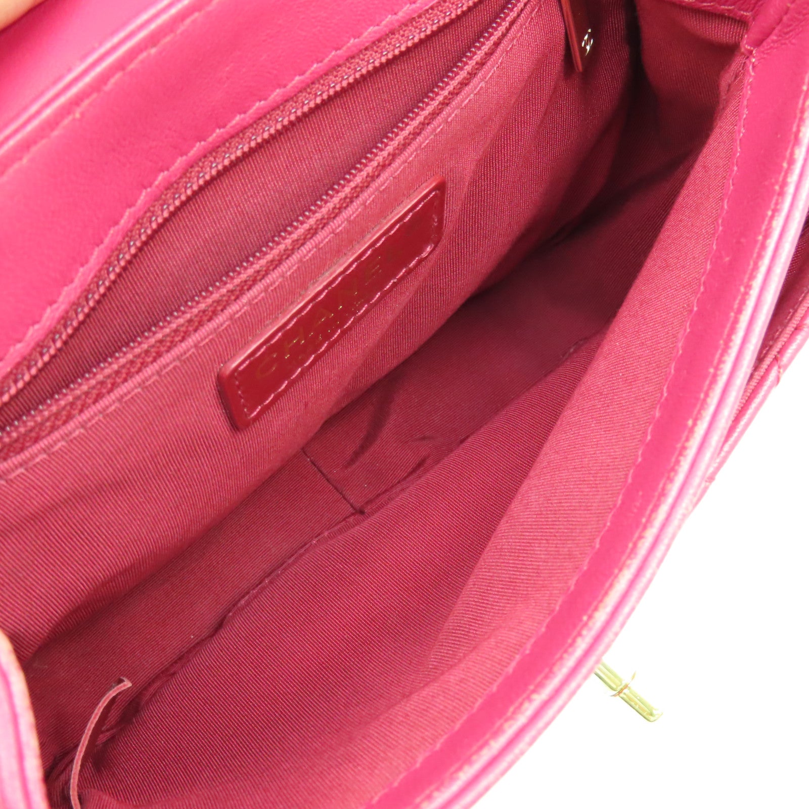 CHANEL 菱格羊皮皮革Chain Shoulder Bag金扣肩背袋紫紅色