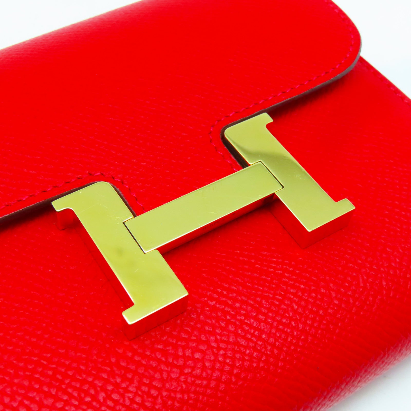 HERMES Epsom皮革Constance Wallet金扣錢包紅色