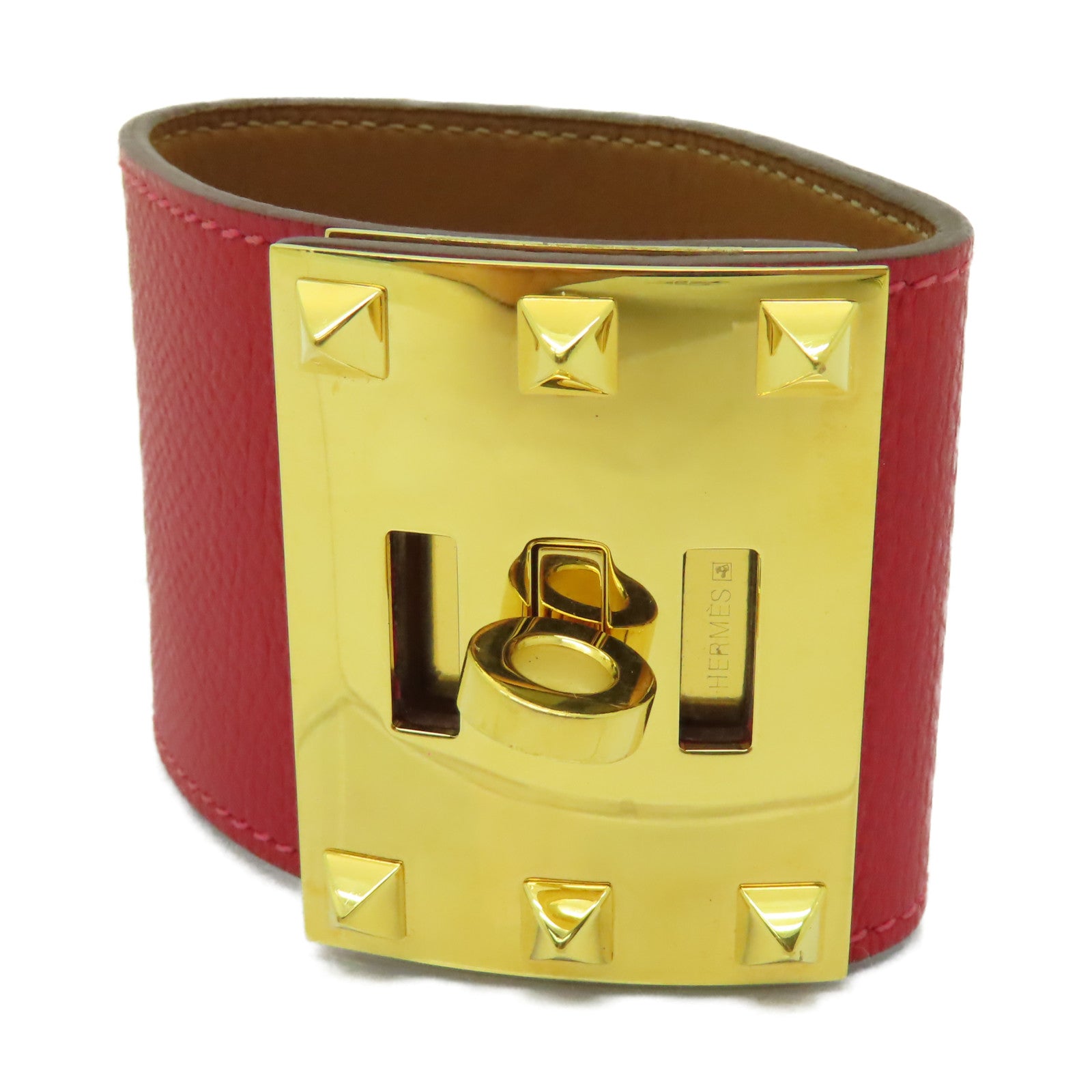 HERMES 【激減優惠】Epsom皮革Kelly Dog Extremes Bracelet金扣手鐲Rouge紅色