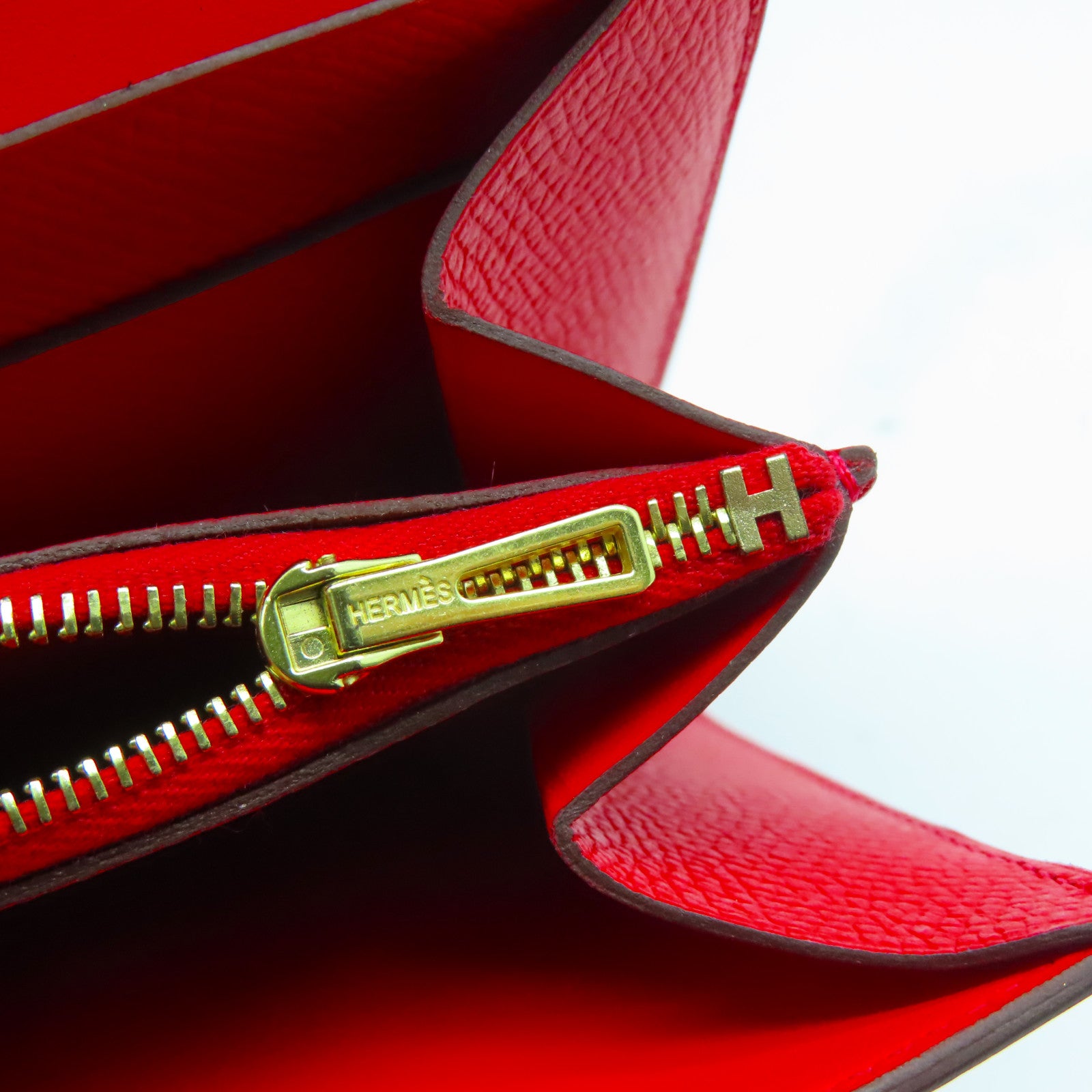 HERMES Epsom皮革Constance Wallet金扣錢包紅色