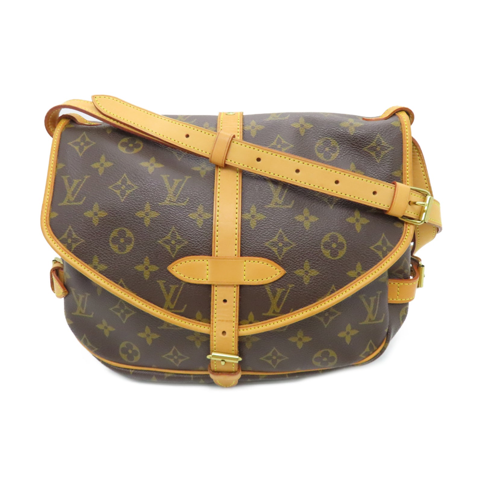 LOUIS VUITTON Monogram Saumur Gold Buckle Shoulder Bag Brown