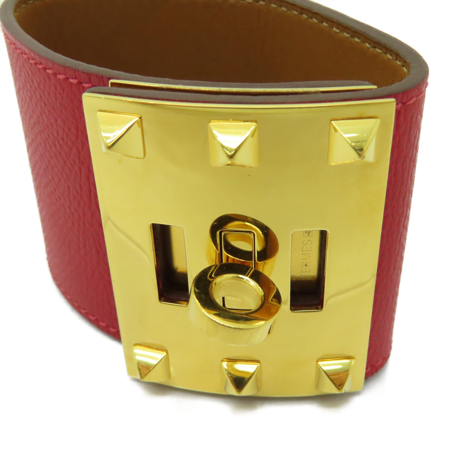 HERMES 【激減優惠】Epsom皮革Kelly Dog Extremes Bracelet金扣手鐲Rouge紅色
