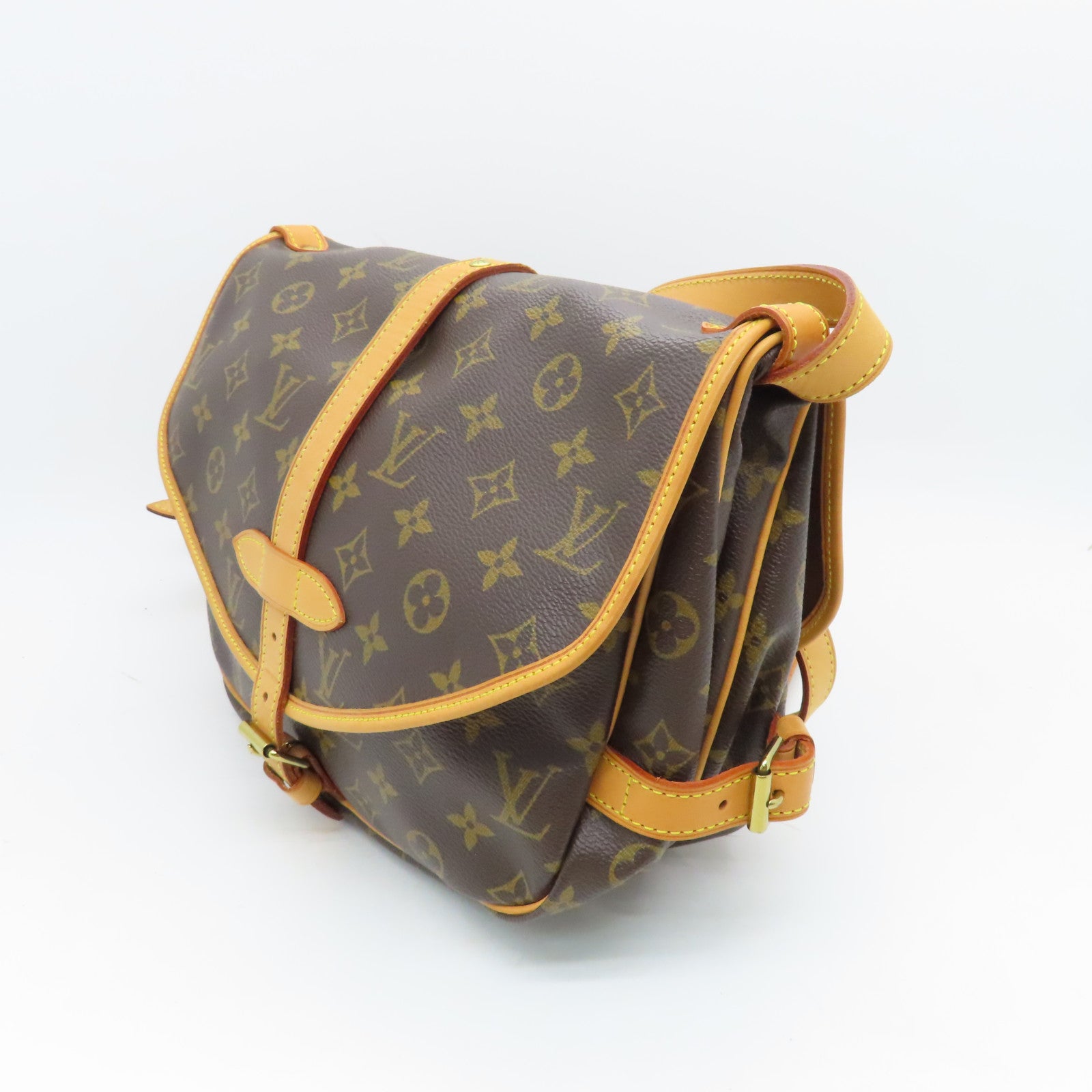 LOUIS VUITTON Monogram Saumur Gold Buckle Shoulder Bag Brown