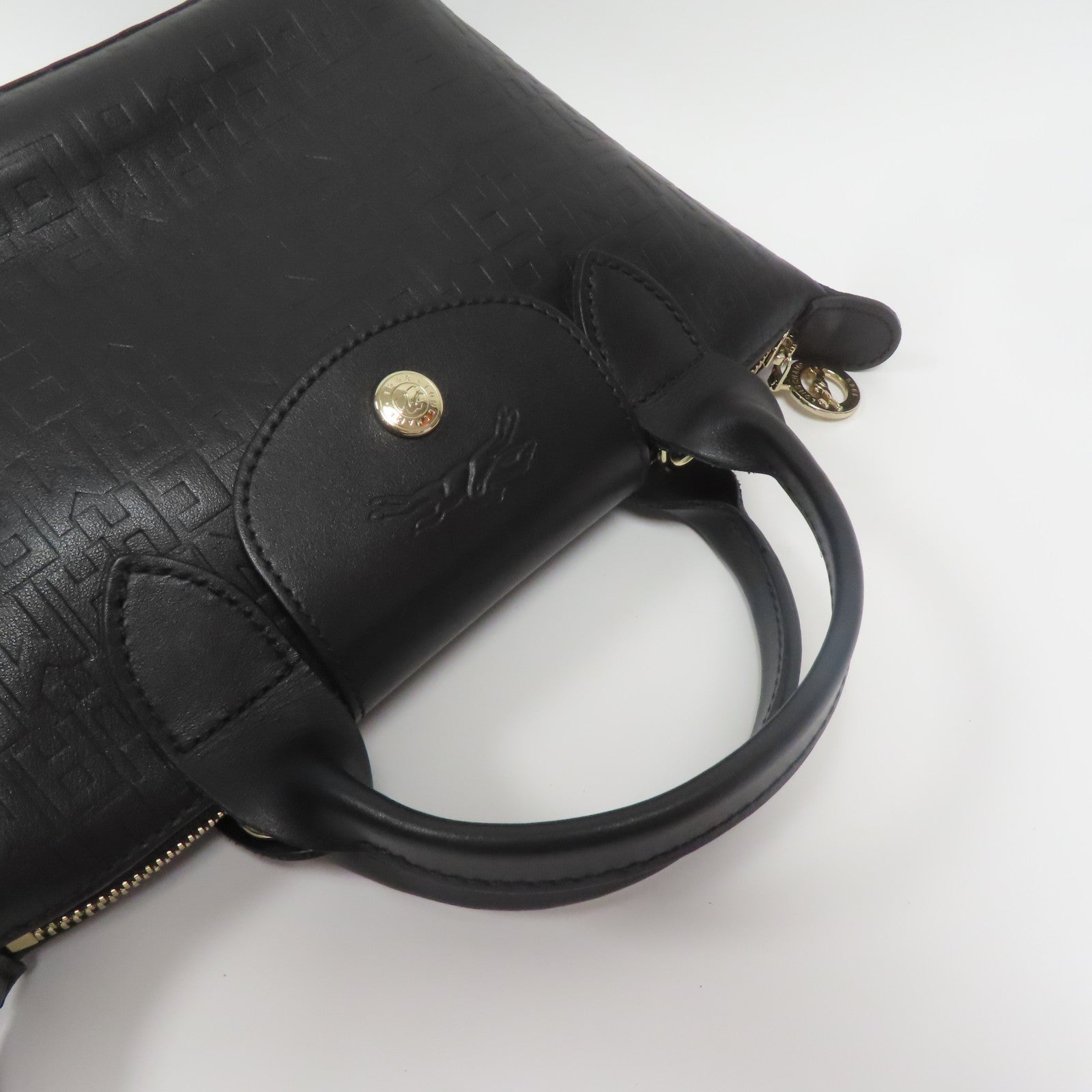 Longchamp 牛皮皮革2 Way Shoulder金扣手挽肩背兩用袋黑色