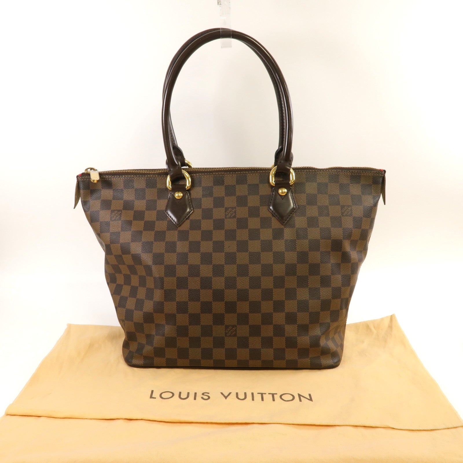 LOUIS VUITTON Damier Ebene Saleya MM金扣手挽袋啡色