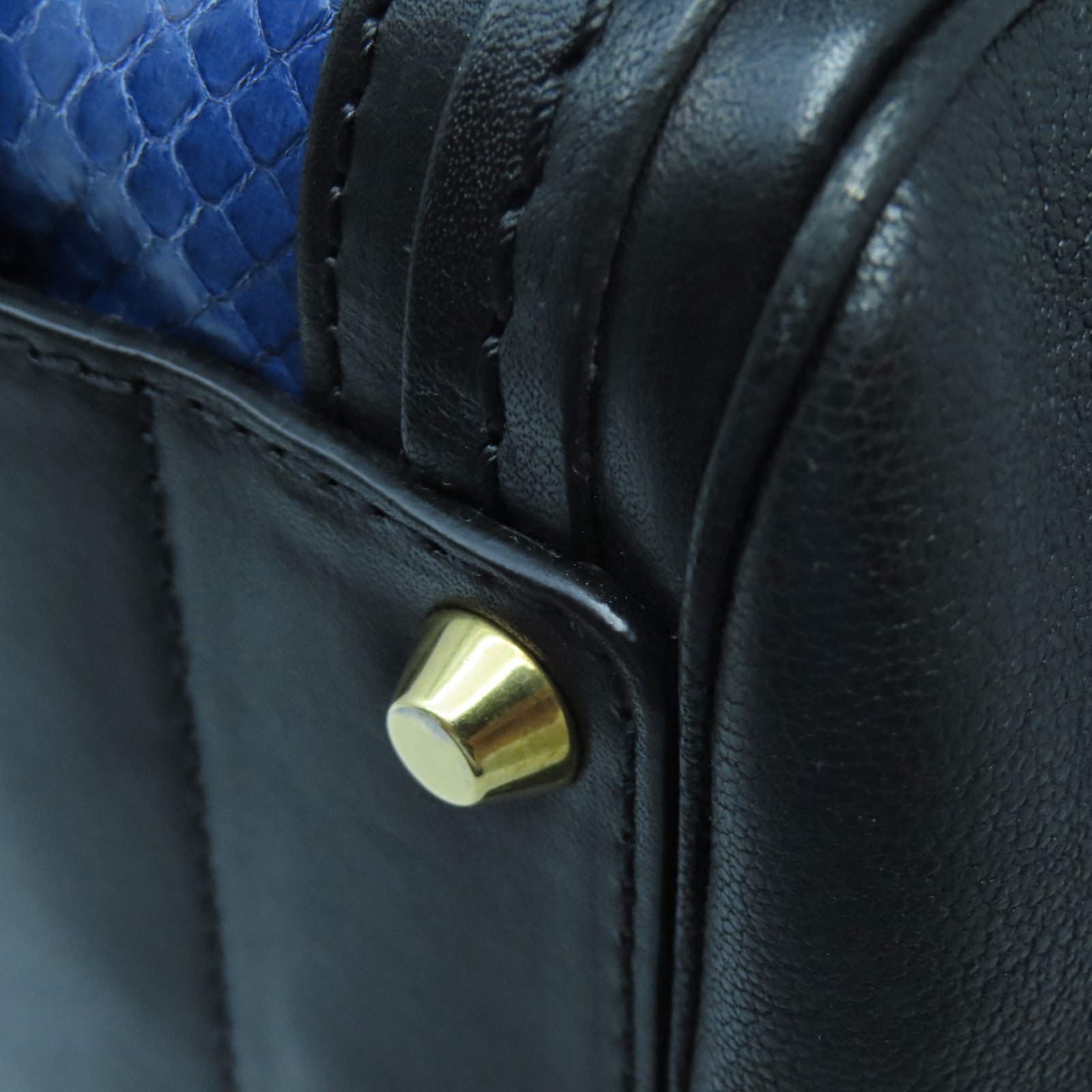 Chloe Cowhide/Snakeskin Leather 2 Way Shoulder Gold Buckle Handle Shoulder Bag Black/Blue