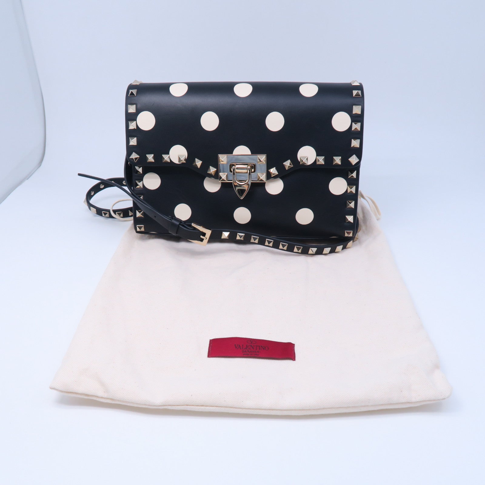 Valentino 牛皮皮革Shoulder Bag金扣肩背袋黑色