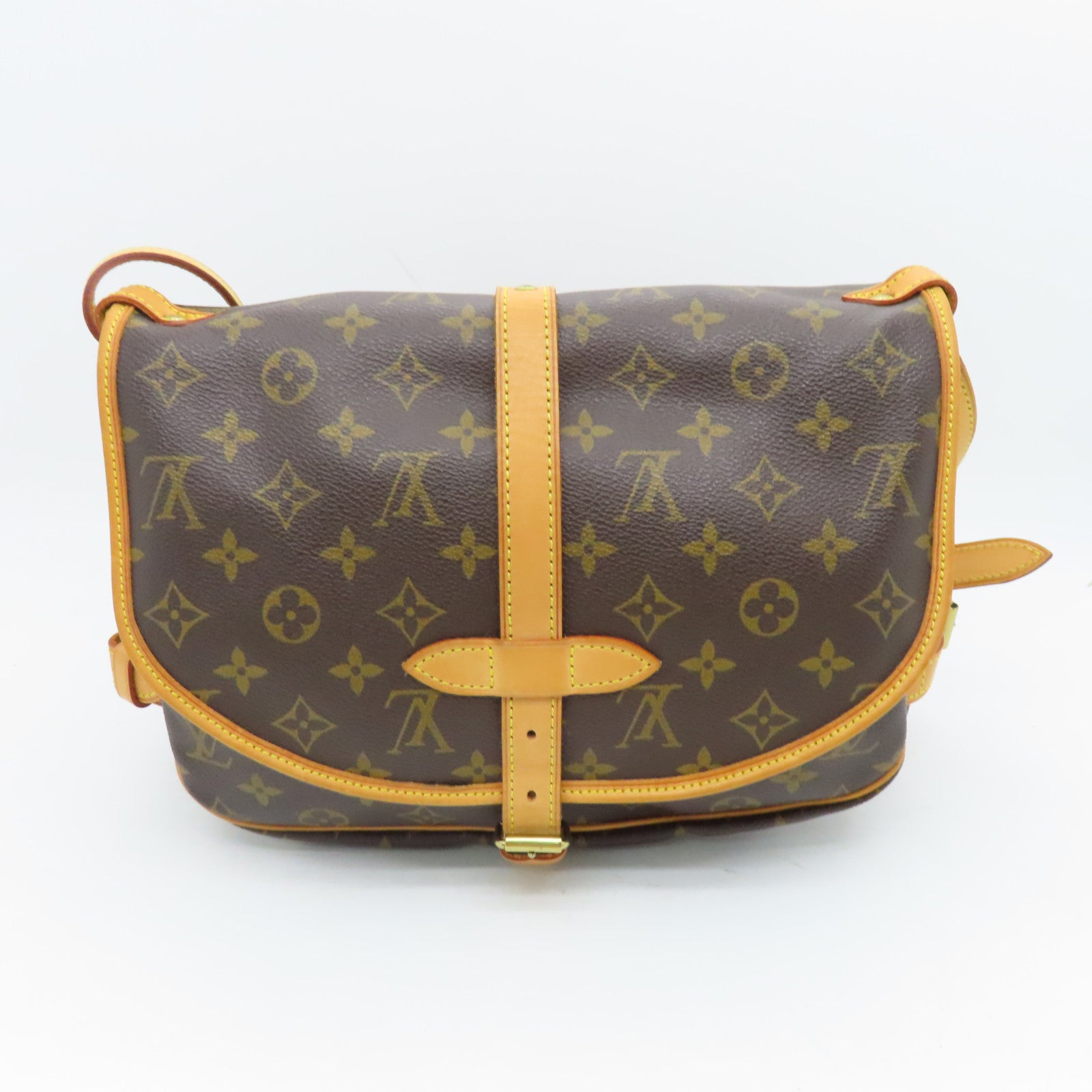 LOUIS VUITTON Monogram Saumur Gold Buckle Shoulder Bag Brown