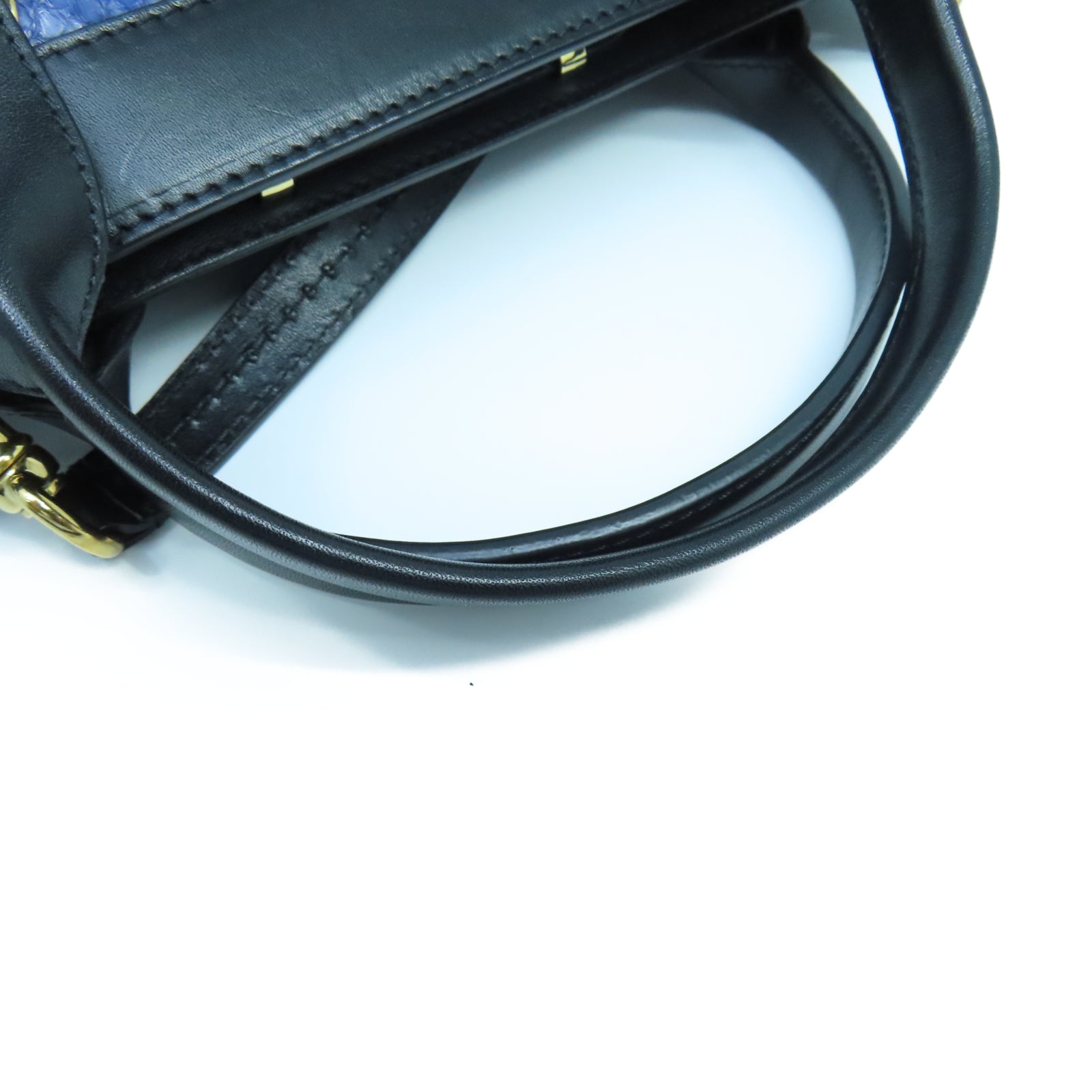 Chloe Cowhide/Snakeskin Leather 2 Way Shoulder Gold Buckle Handle Shoulder Bag Black/Blue