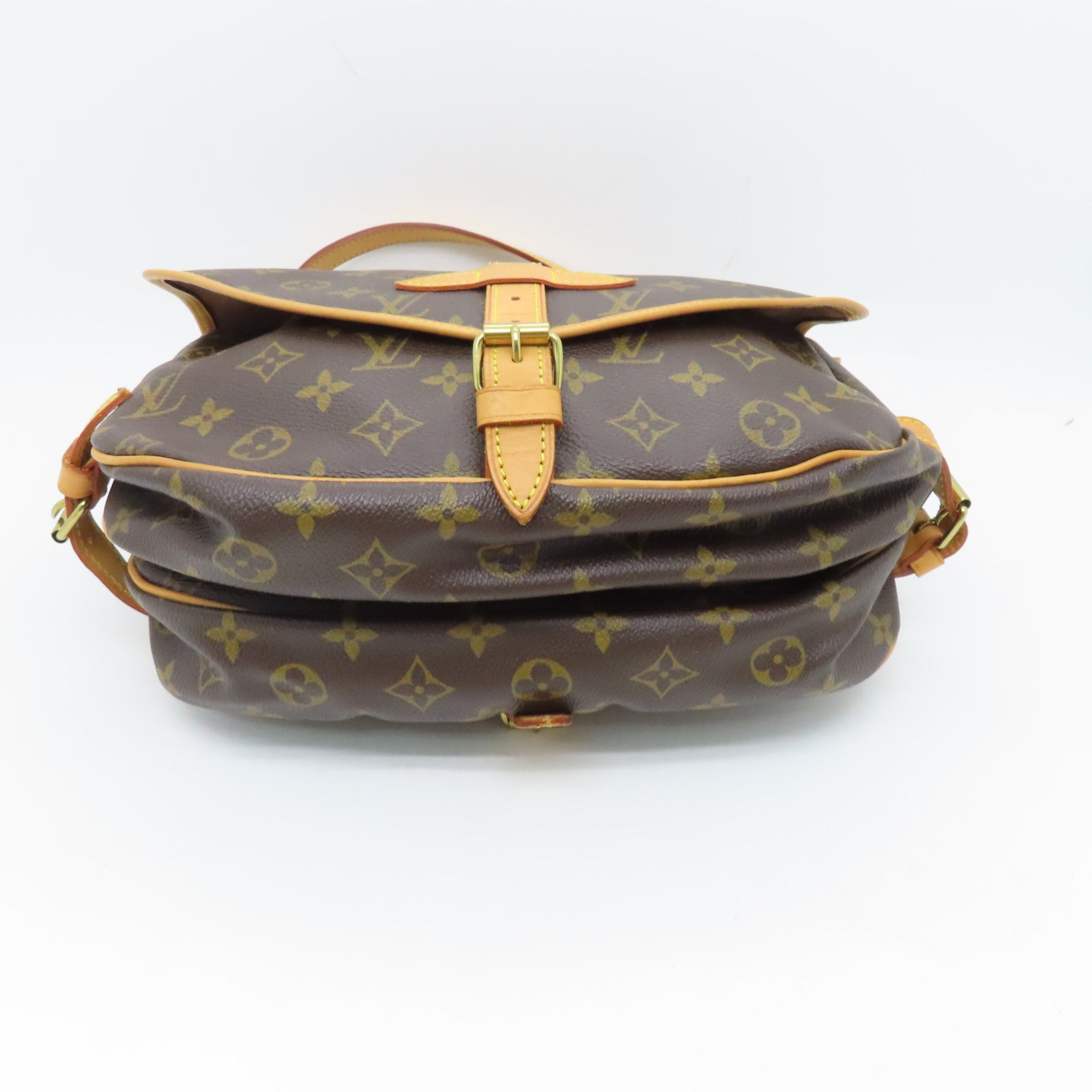 LOUIS VUITTON Monogram Saumur Gold Buckle Shoulder Bag Brown