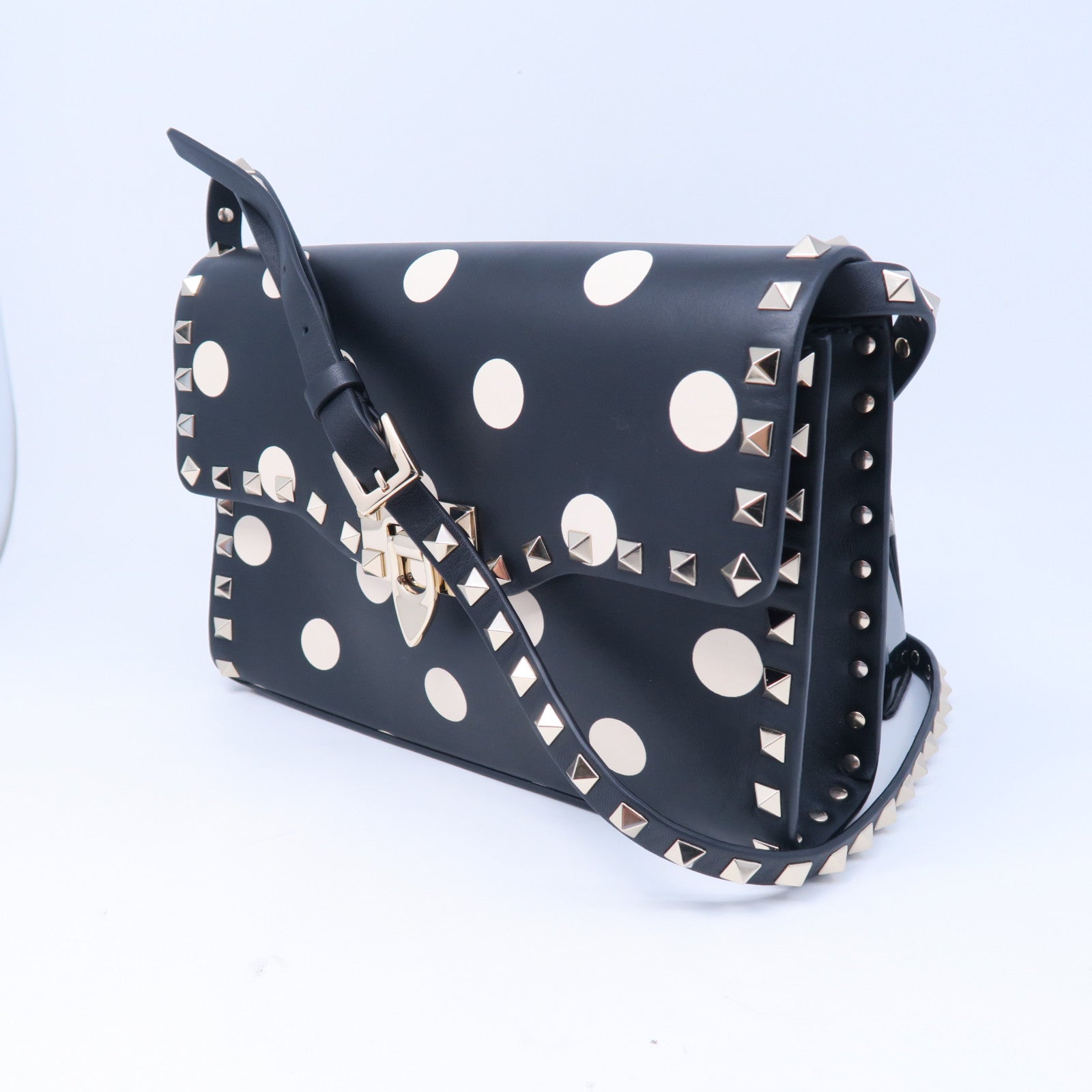 Valentino 牛皮皮革Shoulder Bag金扣肩背袋黑色