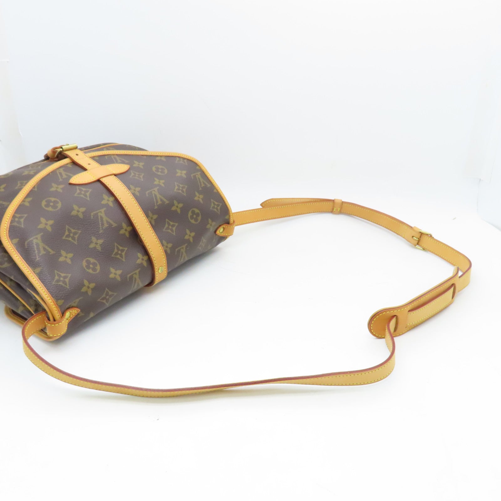 LOUIS VUITTON Monogram Saumur Gold Buckle Shoulder Bag Brown