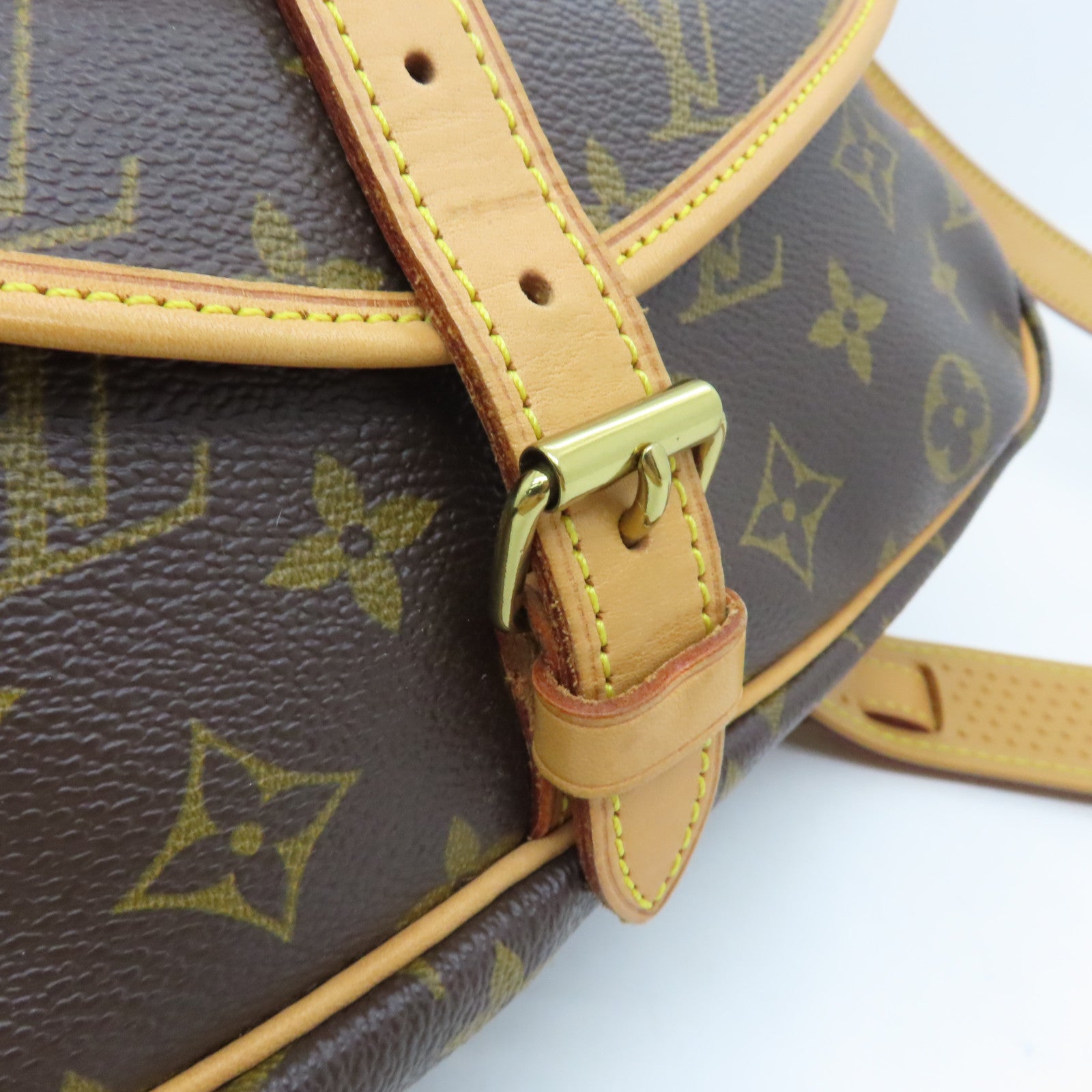 LOUIS VUITTON Monogram Saumur Gold Buckle Shoulder Bag Brown