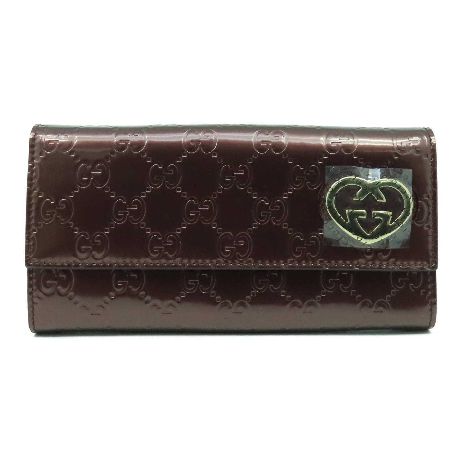 GUCCI 漆皮皮革Long Wallet金扣長錢包酒紅色