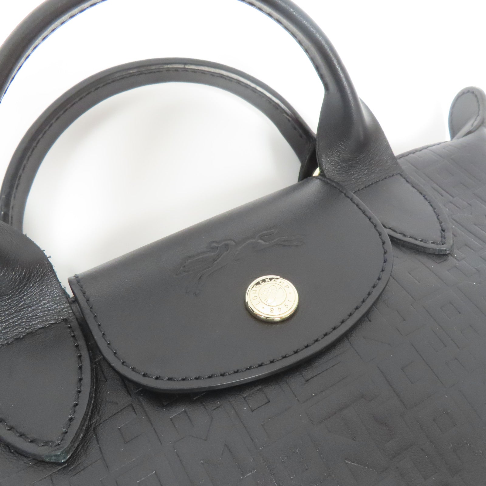 Longchamp 牛皮皮革2 Way Shoulder金扣手挽肩背兩用袋黑色