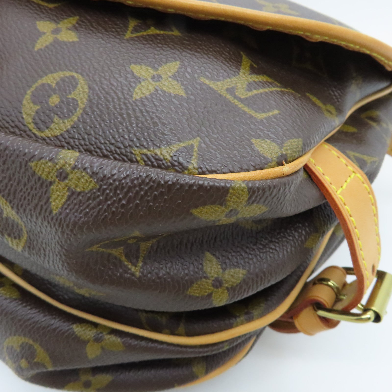 LOUIS VUITTON Monogram Saumur Gold Buckle Shoulder Bag Brown