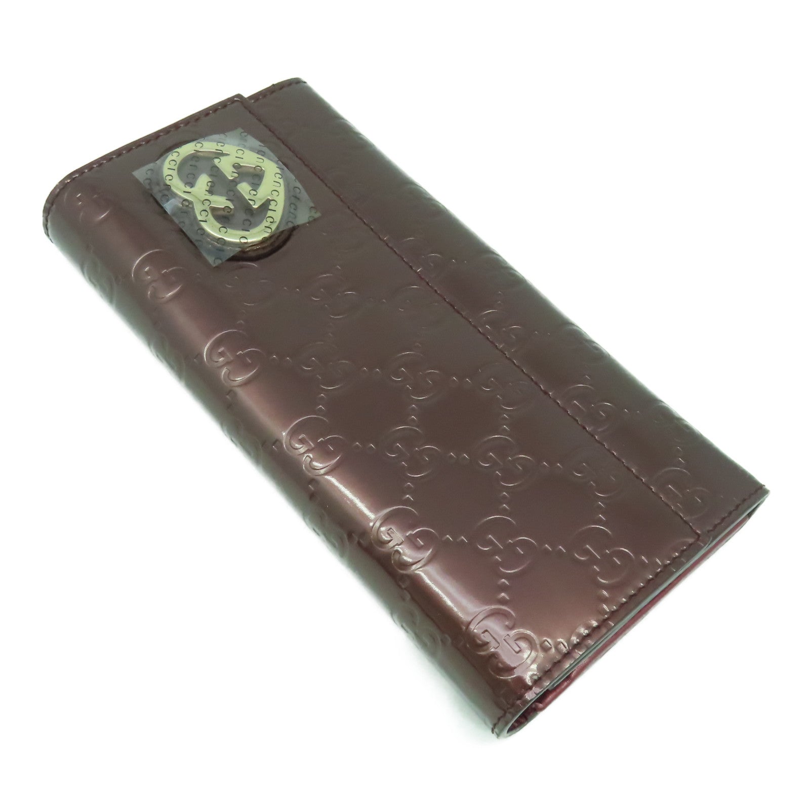 GUCCI 漆皮皮革Long Wallet金扣長錢包酒紅色