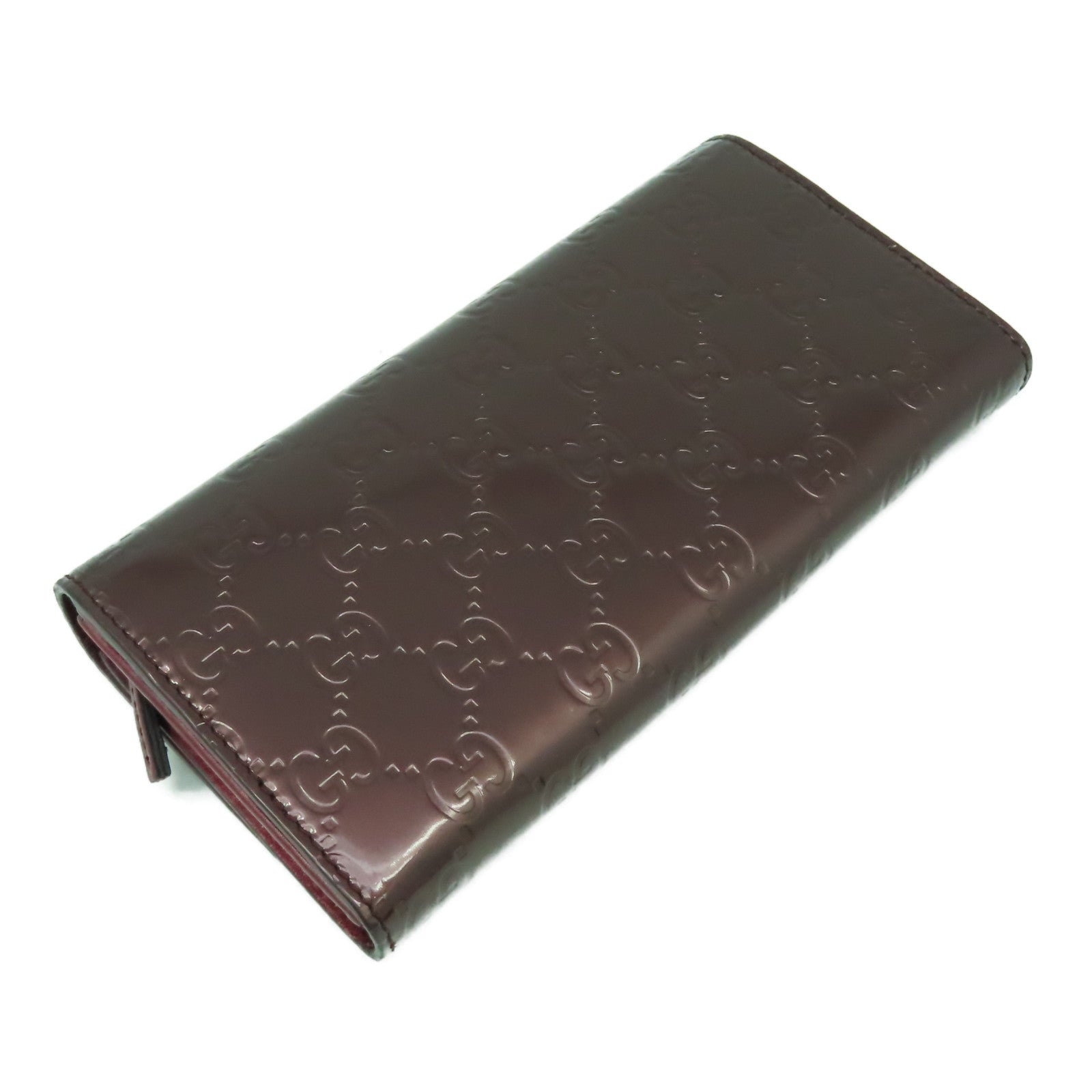 GUCCI 漆皮皮革Long Wallet金扣長錢包酒紅色