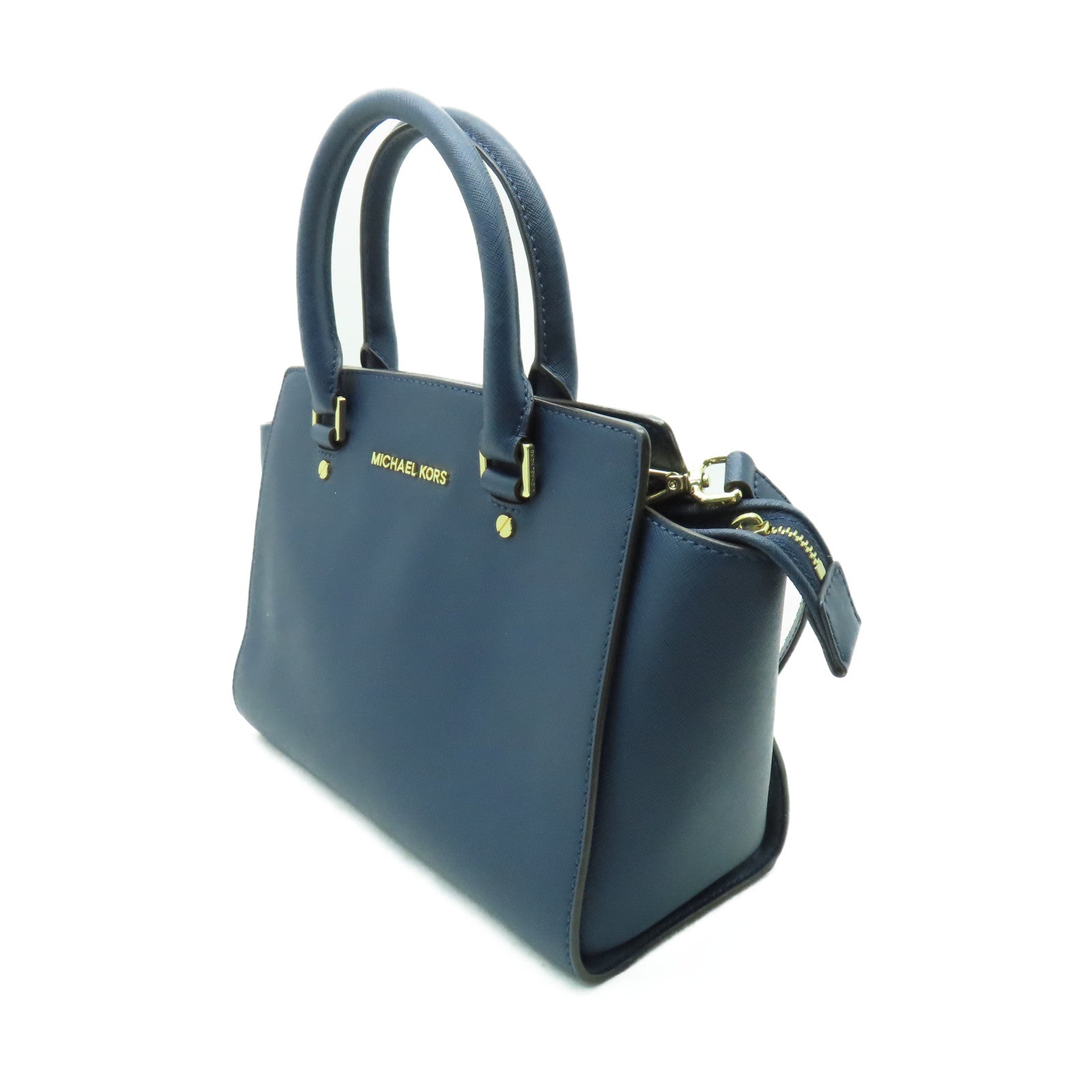 Michael Kors Saffiano皮革Shoulder Bag金扣手挽肩背兩用袋深藍色