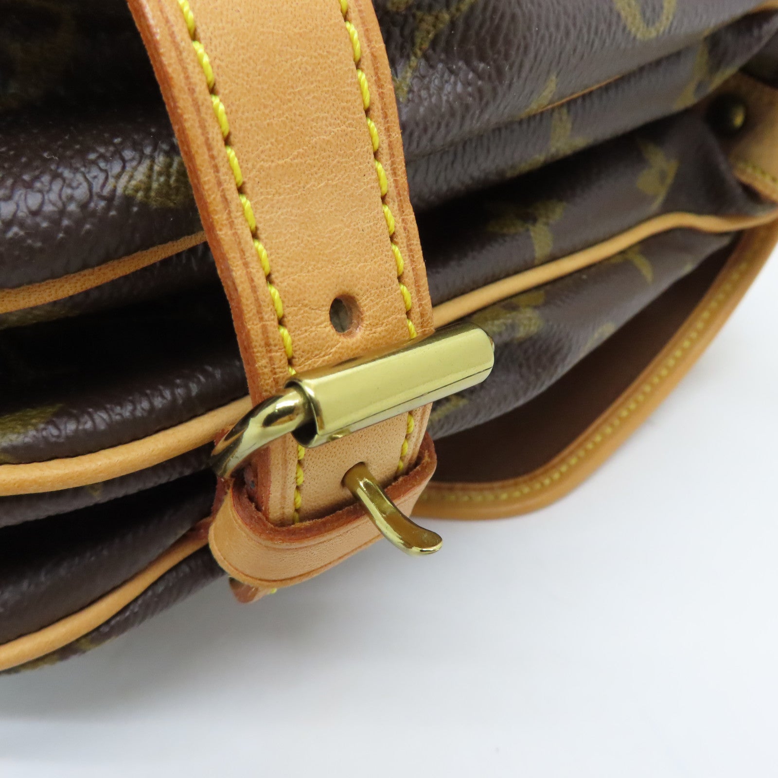 LOUIS VUITTON Monogram Saumur Gold Buckle Shoulder Bag Brown