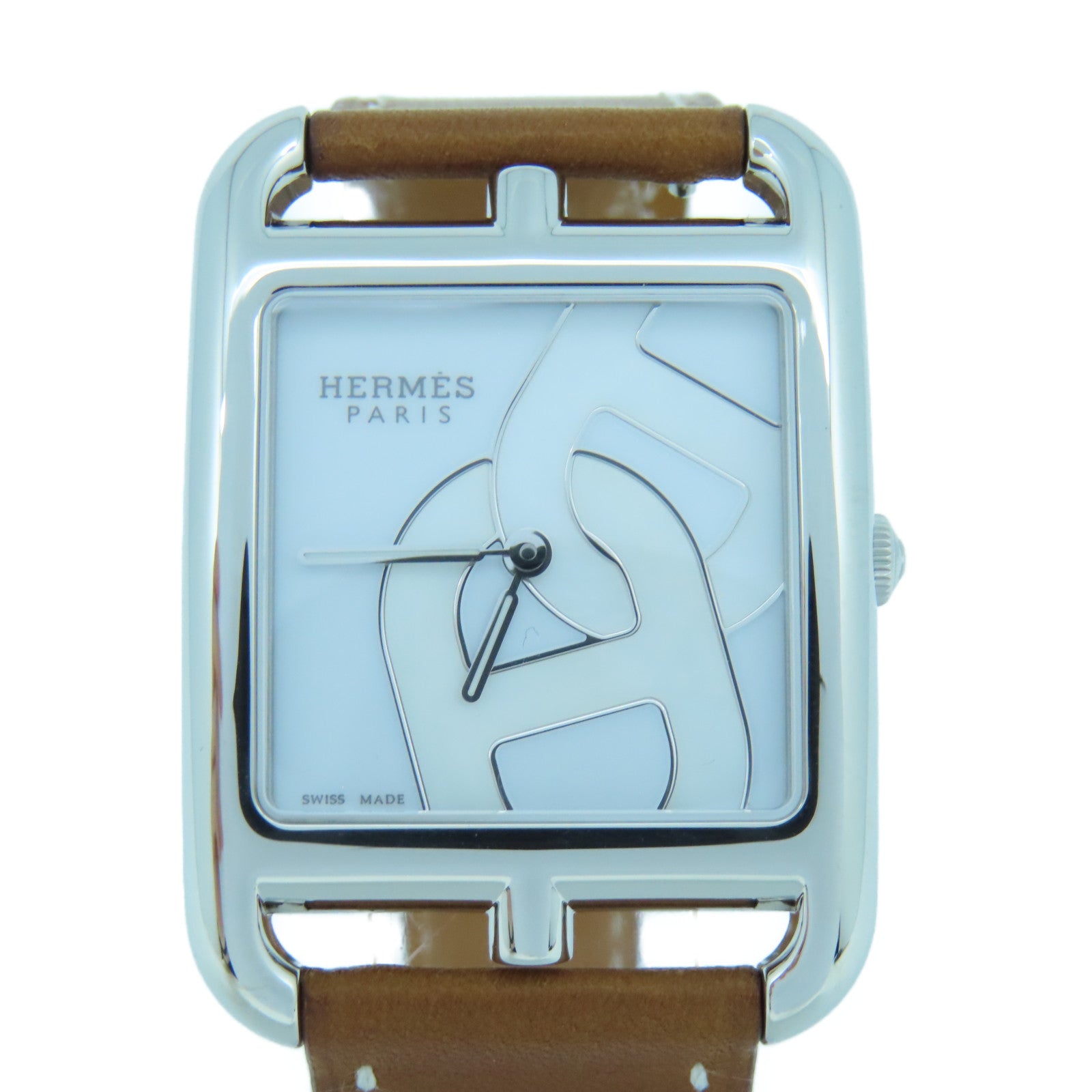 HERMES Cape Cod L AC-Laque不鏽鋼石英手錶啡色/銀色