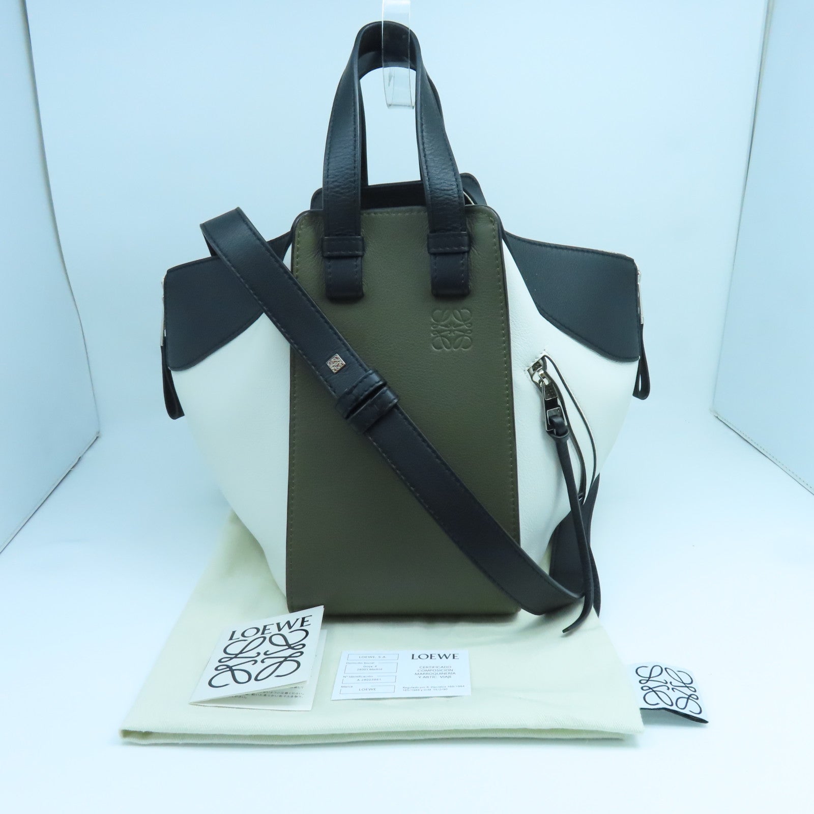 LOEWE 牛皮皮革Hammock銀扣手挽肩背兩用袋白色綠色黑色