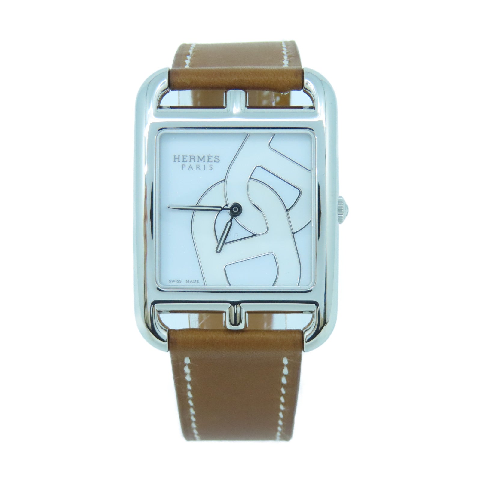 HERMES Cape Cod L AC-Laque不鏽鋼石英手錶啡色/銀色