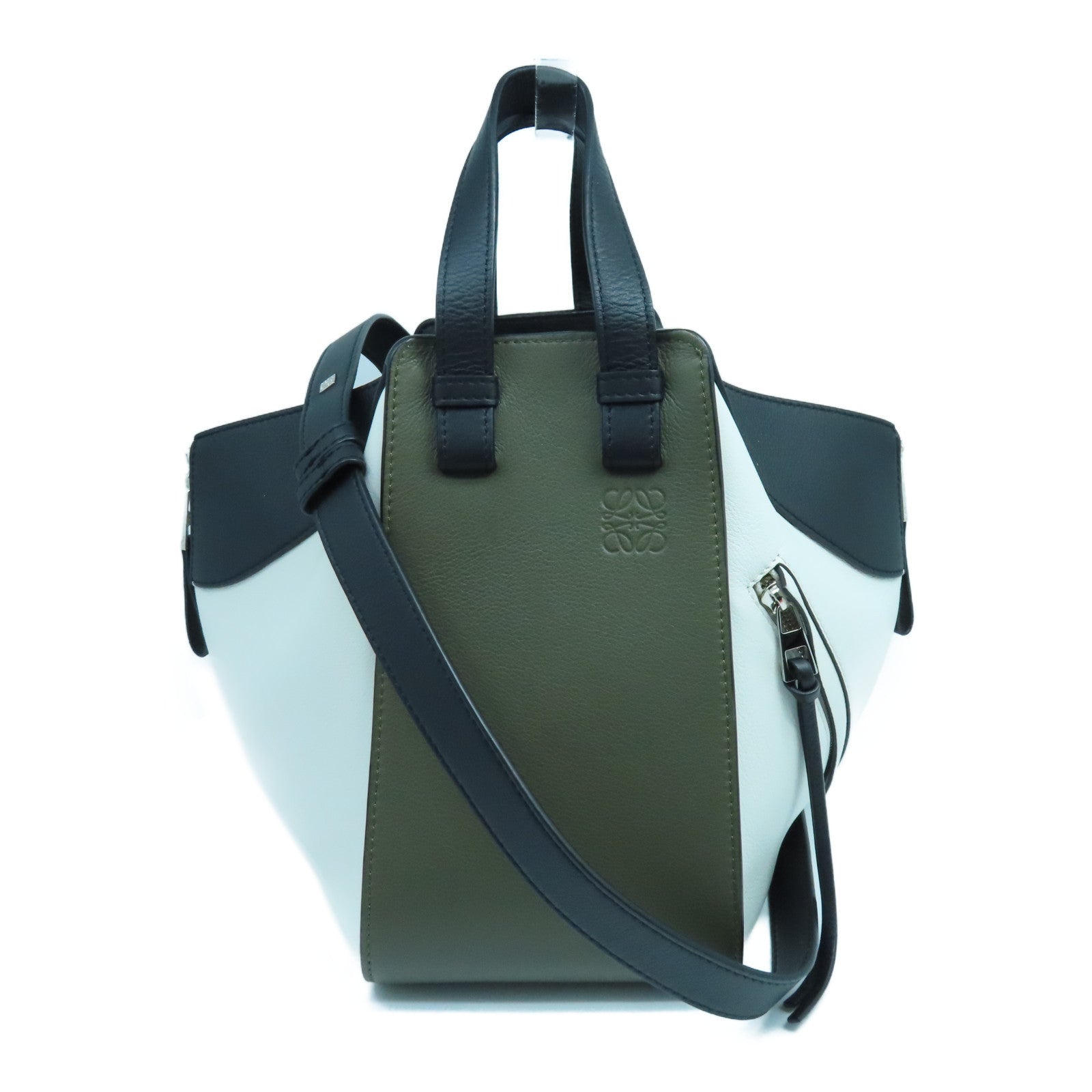 LOEWE 牛皮皮革Hammock銀扣手挽肩背兩用袋白色綠色黑色