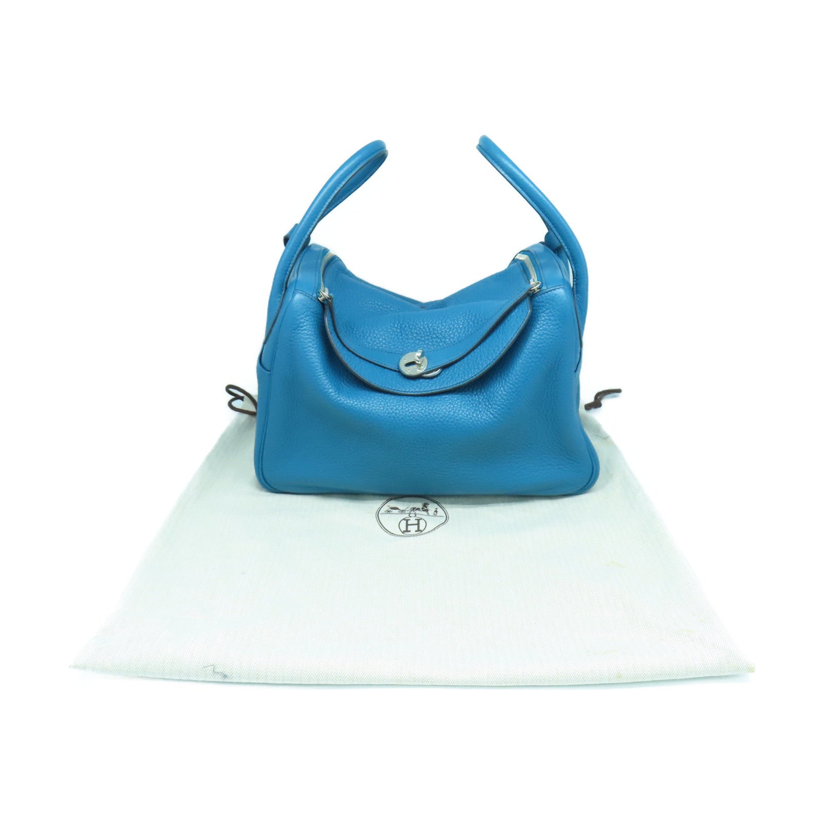 HERMES Taurillon Clemence Leather Lindy 34 Silver Buckle Handle Shoulder Bag Sapphire Blue/Izmir Blue