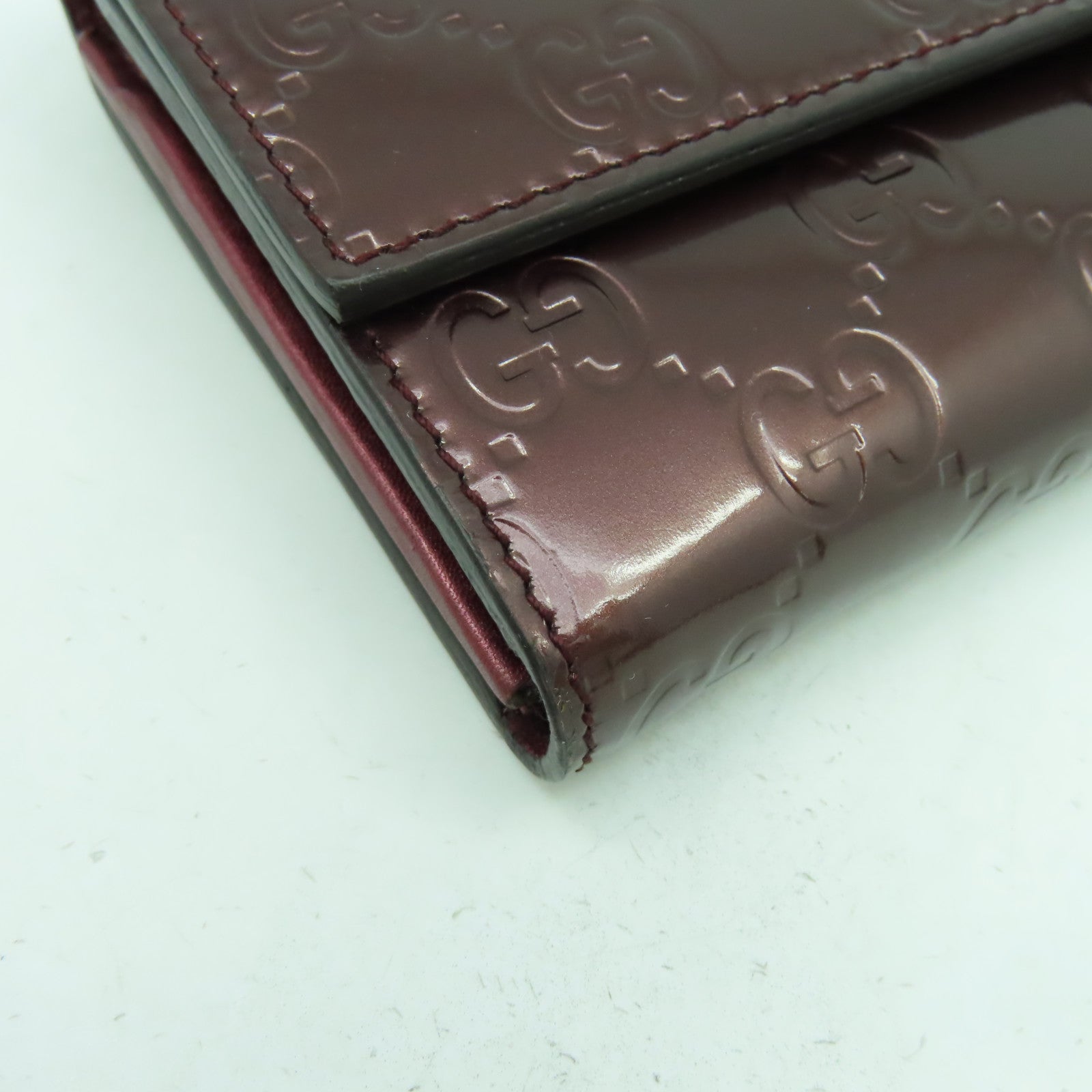 GUCCI 漆皮皮革Long Wallet金扣長錢包酒紅色